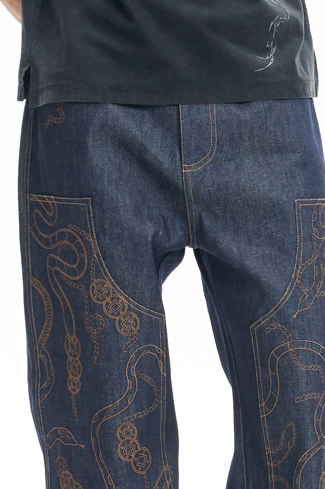 DND4DES Embroidered Snake Double Knee Jeans, premium urban and streetwear designers apparel on PROJECTISR.com, DND4DES