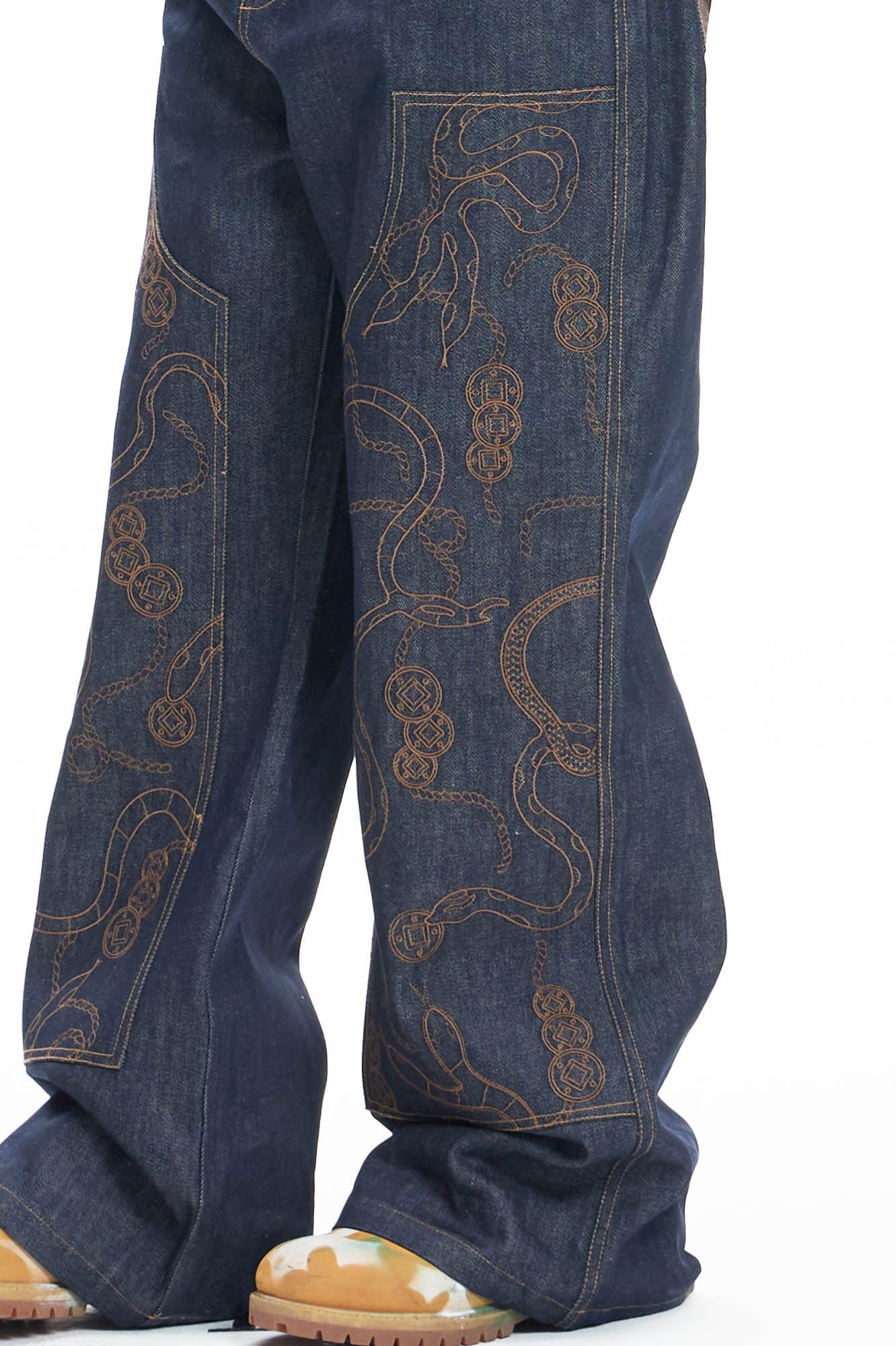 DND4DES Embroidered Snake Double Knee Jeans, premium urban and streetwear designers apparel on PROJECTISR.com, DND4DES