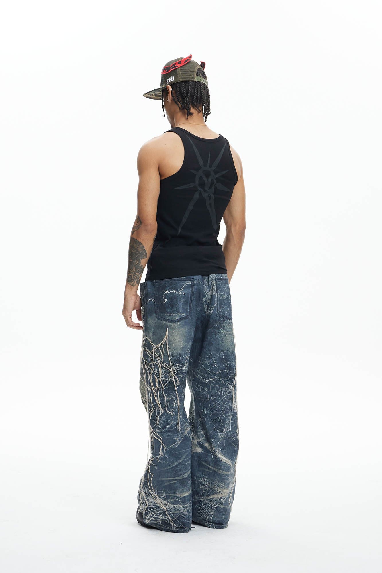 DND4DES Distressed Spider Web Embroidered Jeans, premium urban and streetwear designers apparel on PROJECTISR.com, DND4DES