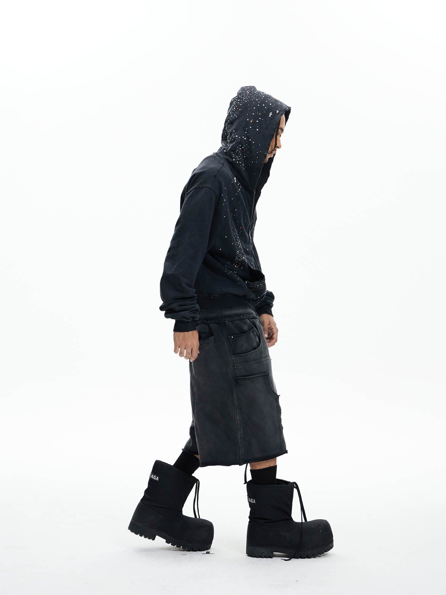 DND4DES Sparkle Diamond Distressed Zip-Up Hoodie, premium urban and streetwear designers apparel on PROJECTISR.com, DND4DES