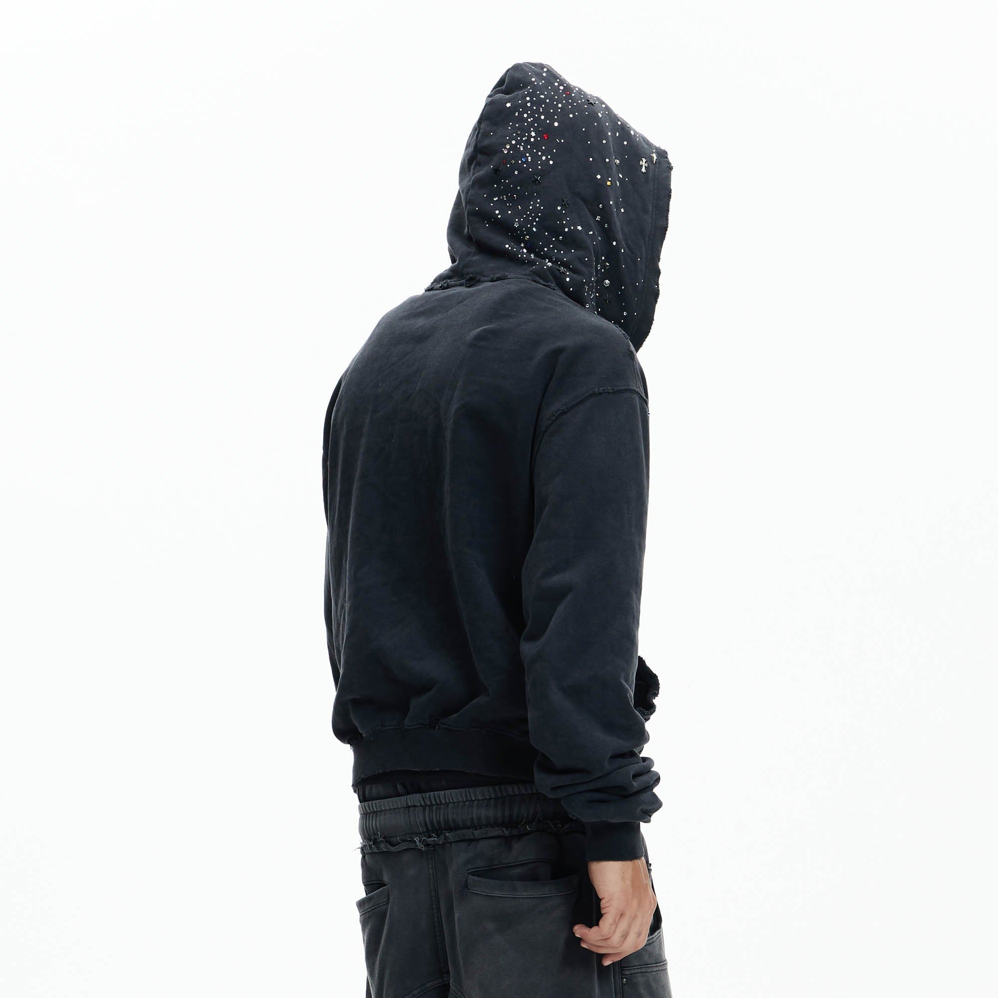 DND4DES Sparkle Diamond Distressed Zip-Up Hoodie, premium urban and streetwear designers apparel on PROJECTISR.com, DND4DES