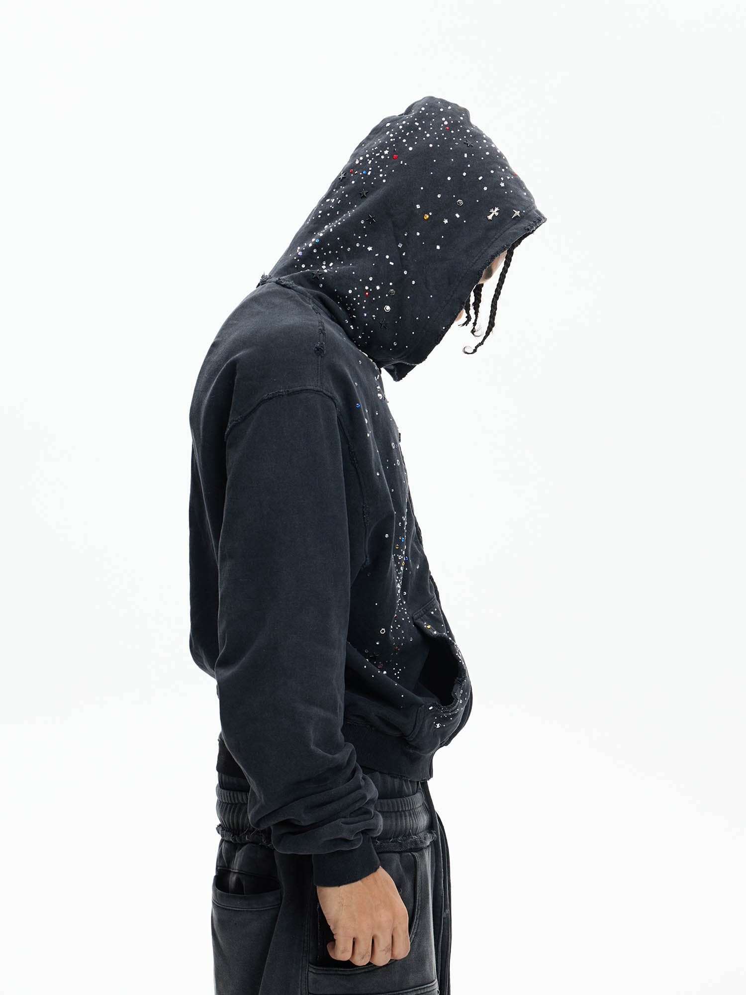 DND4DES Sparkle Diamond Distressed Zip-Up Hoodie, premium urban and streetwear designers apparel on PROJECTISR.com, DND4DES