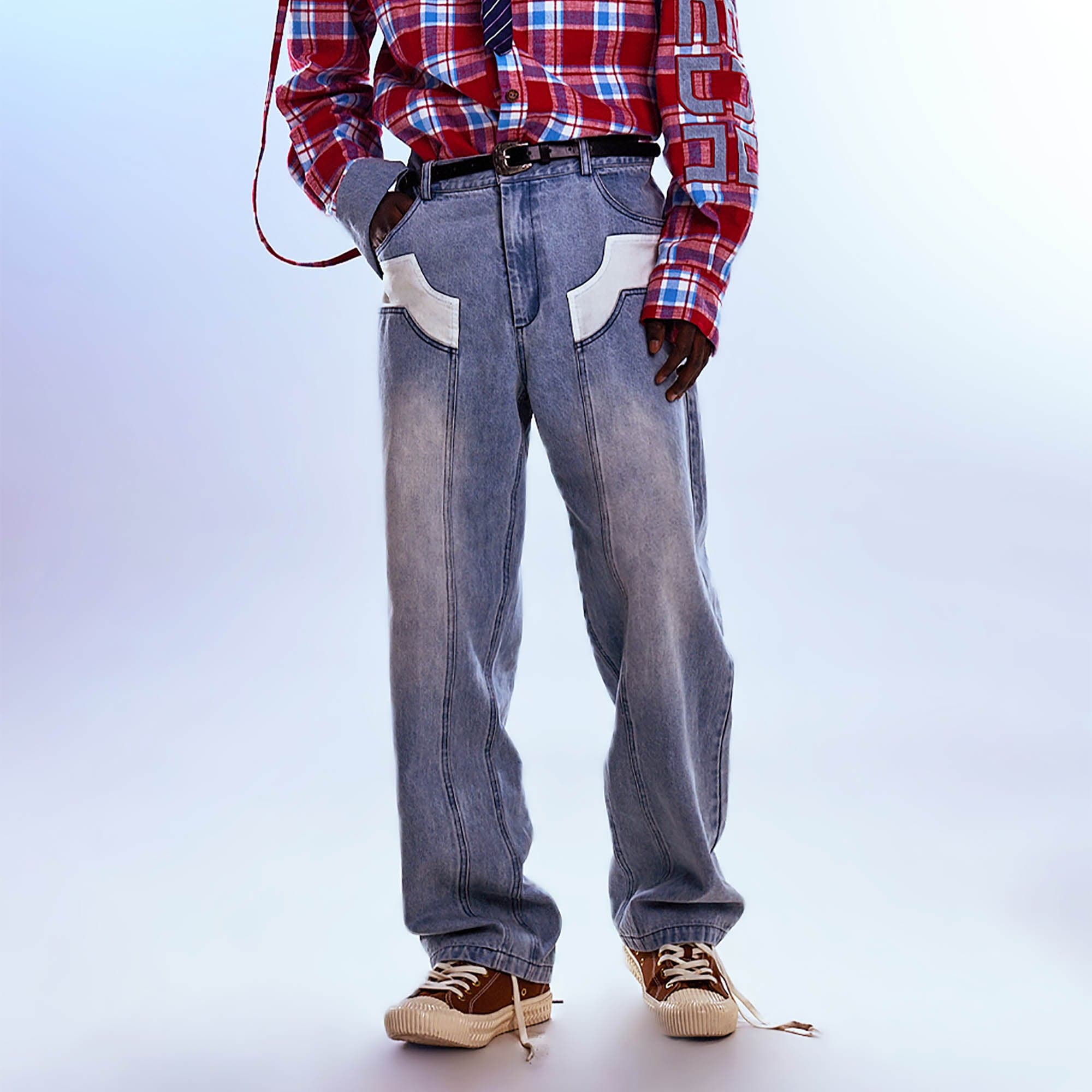 REDH Patch Washed Straight-Leg Jeans, premium urban and streetwear designers apparel on PROJECTISR.com, REDH