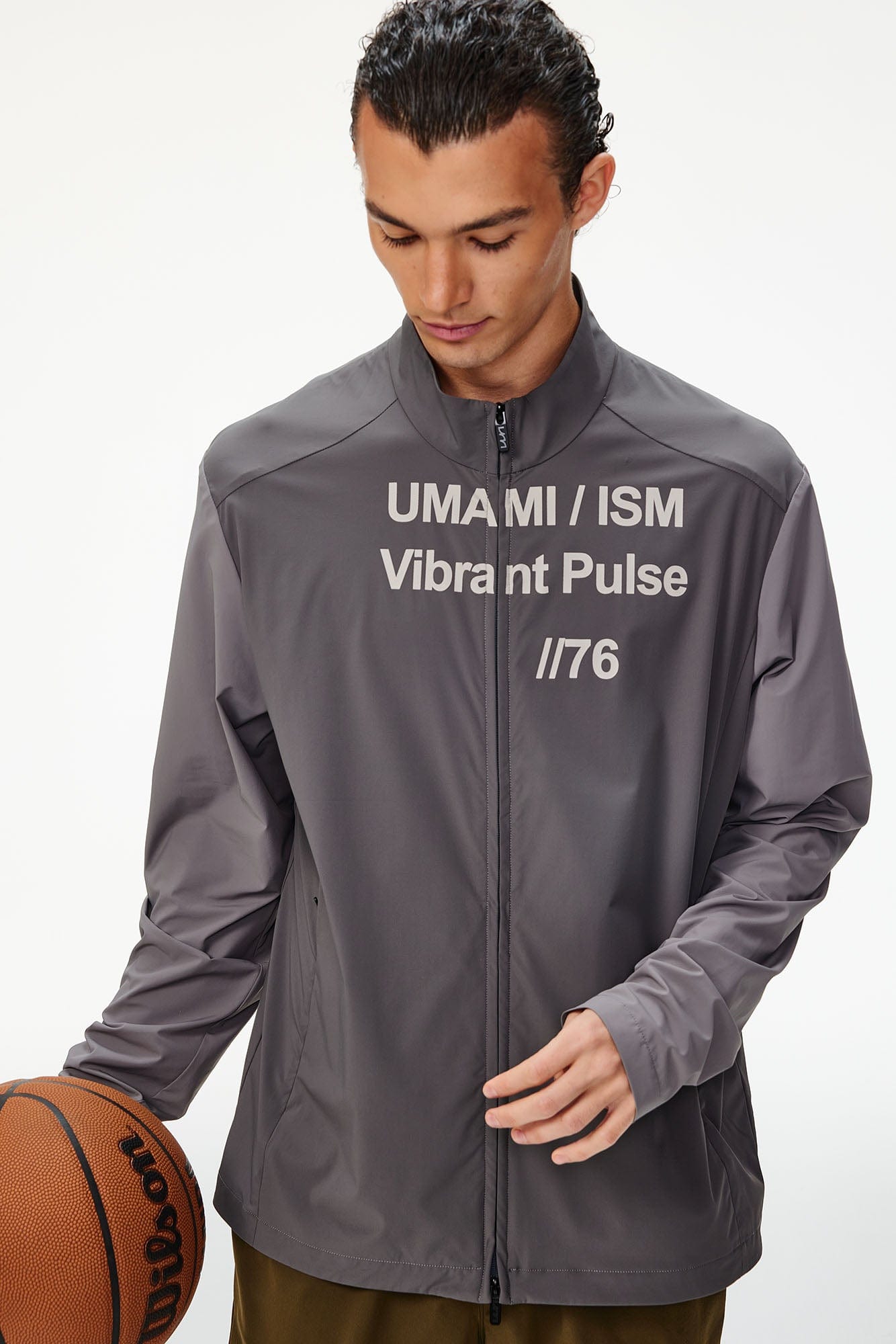 UMAMIISM Slogan Contrast Sleeve Mock Neck UV Protection Jacket, premium urban and streetwear designers apparel on PROJECTISR.com, UMAMIISM
