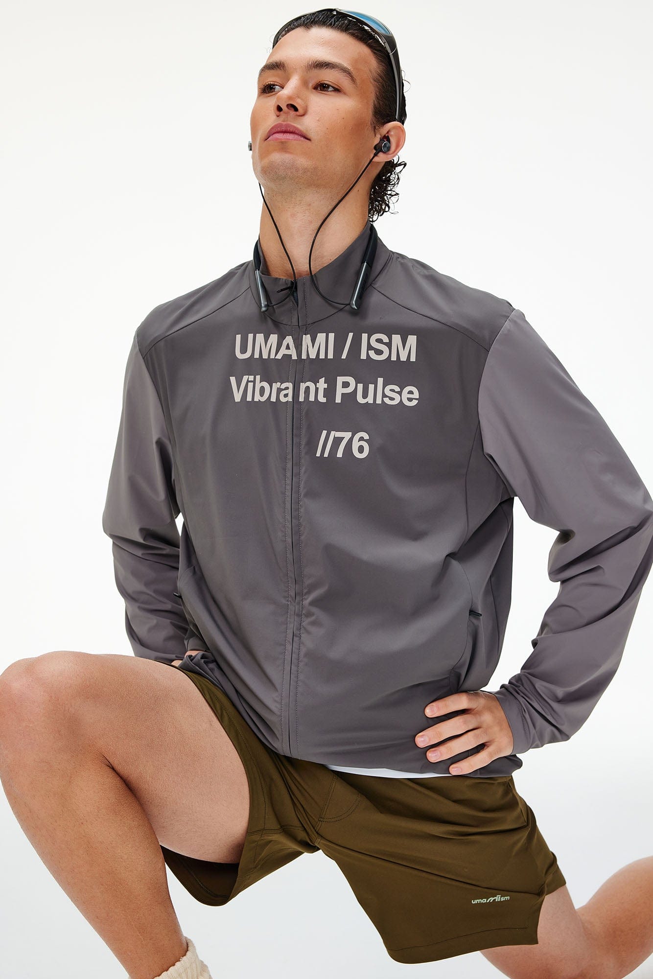 UMAMIISM Slogan Contrast Sleeve Mock Neck UV Protection Jacket, premium urban and streetwear designers apparel on PROJECTISR.com, UMAMIISM