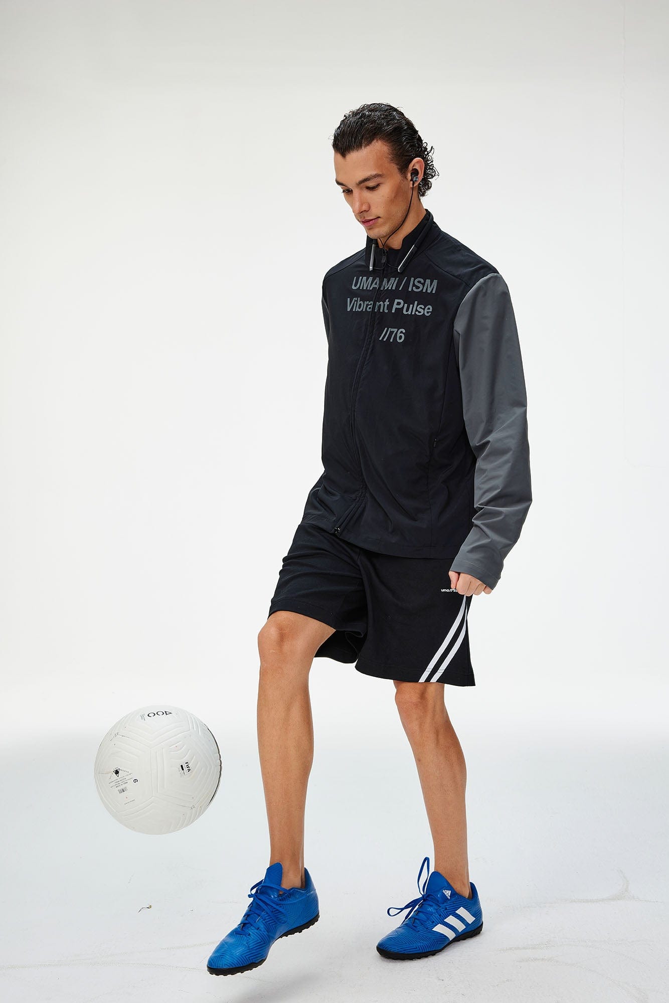 UMAMIISM Slogan Contrast Sleeve Mock Neck UV Protection Jacket, premium urban and streetwear designers apparel on PROJECTISR.com, UMAMIISM