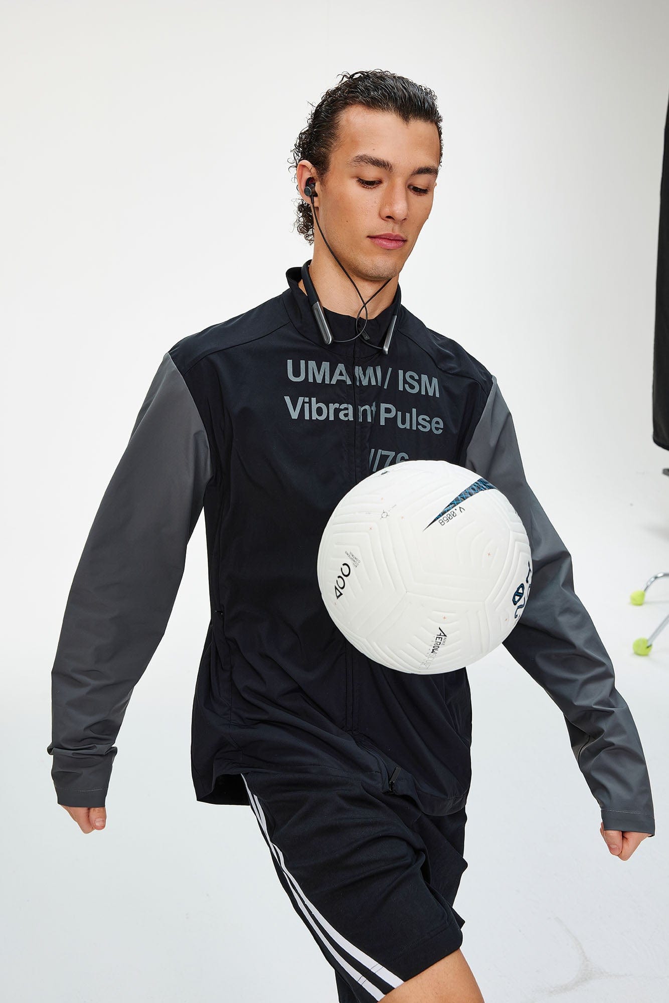 UMAMIISM Slogan Contrast Sleeve Mock Neck UV Protection Jacket, premium urban and streetwear designers apparel on PROJECTISR.com, UMAMIISM