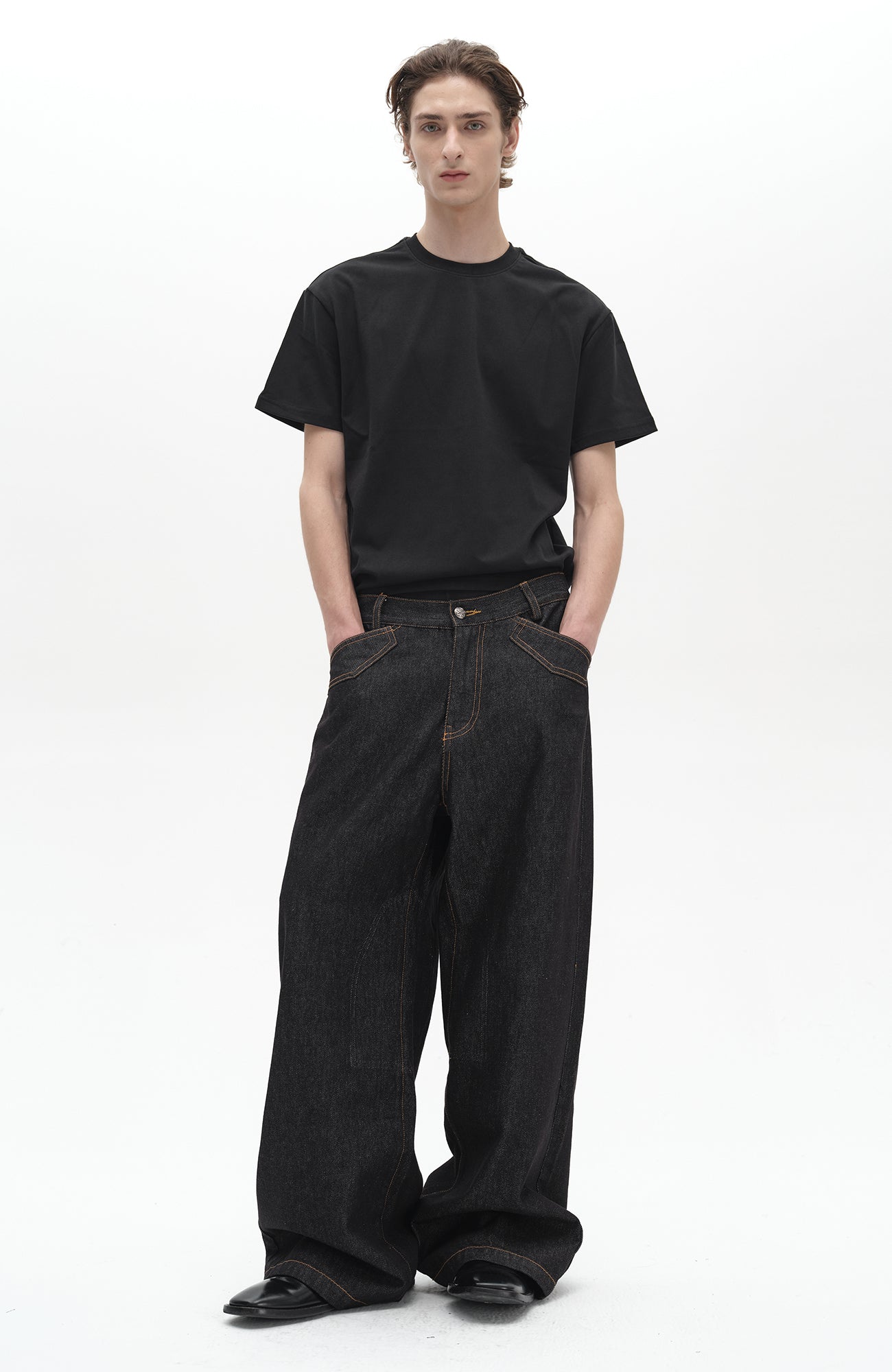SADSOUP Contrast Stitch Wide-Leg Jeans