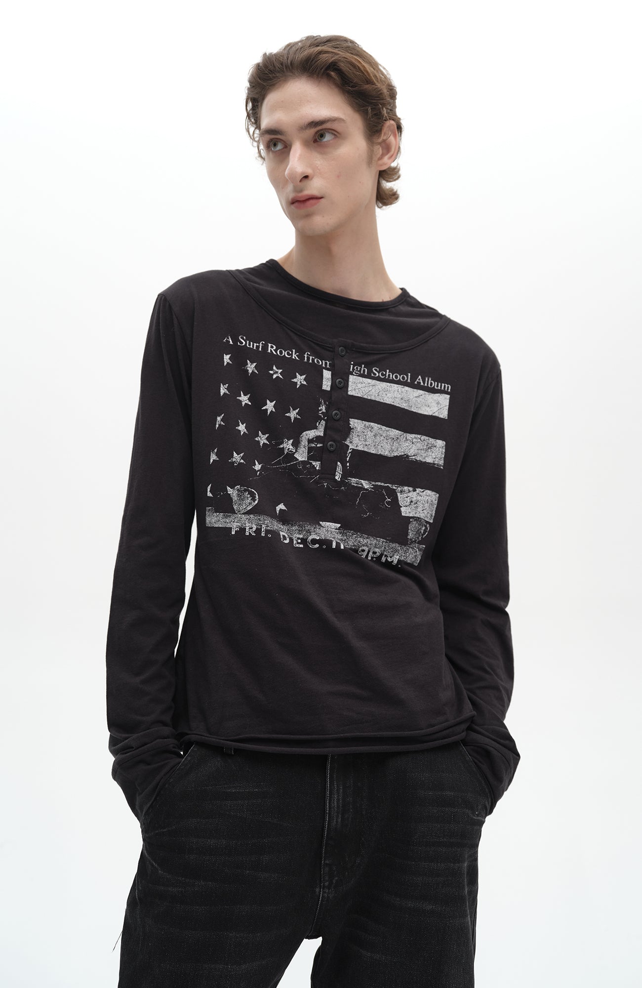 SADSOUP Layered Henley Graphic Long-Sleeve Tee