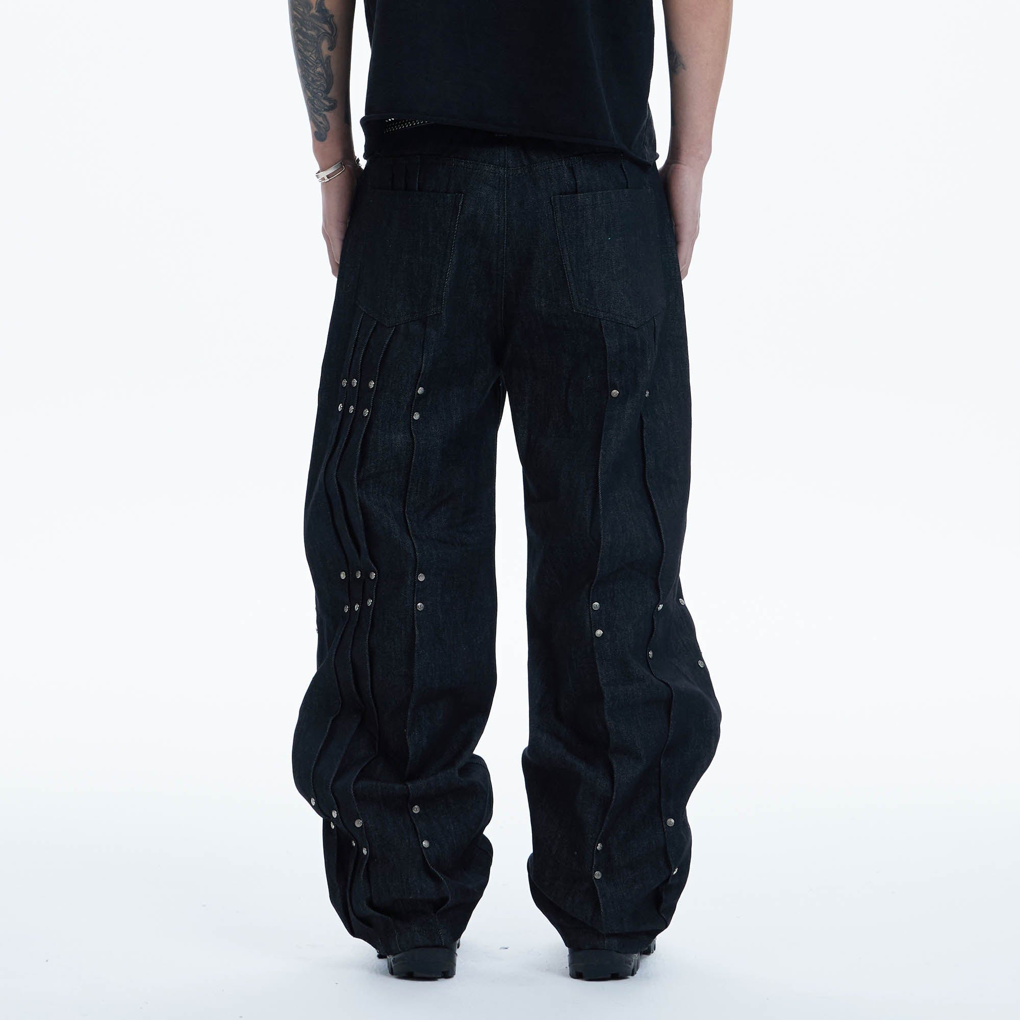 DND4DES Paneled Rivet Wide-Leg Jeans, premium urban and streetwear designers apparel on PROJECTISR.com, DND4DES