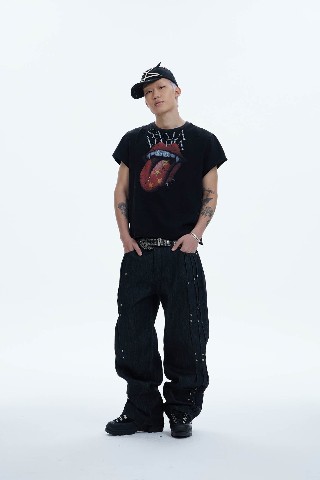 DND4DES Paneled Rivet Wide-Leg Jeans, premium urban and streetwear designers apparel on PROJECTISR.com, DND4DES