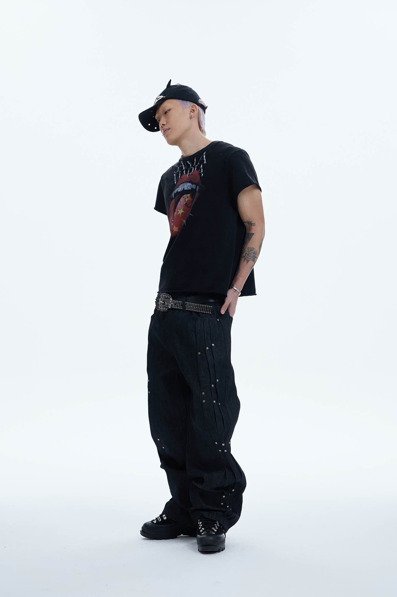 DND4DES Paneled Rivet Wide-Leg Jeans, premium urban and streetwear designers apparel on PROJECTISR.com, DND4DES