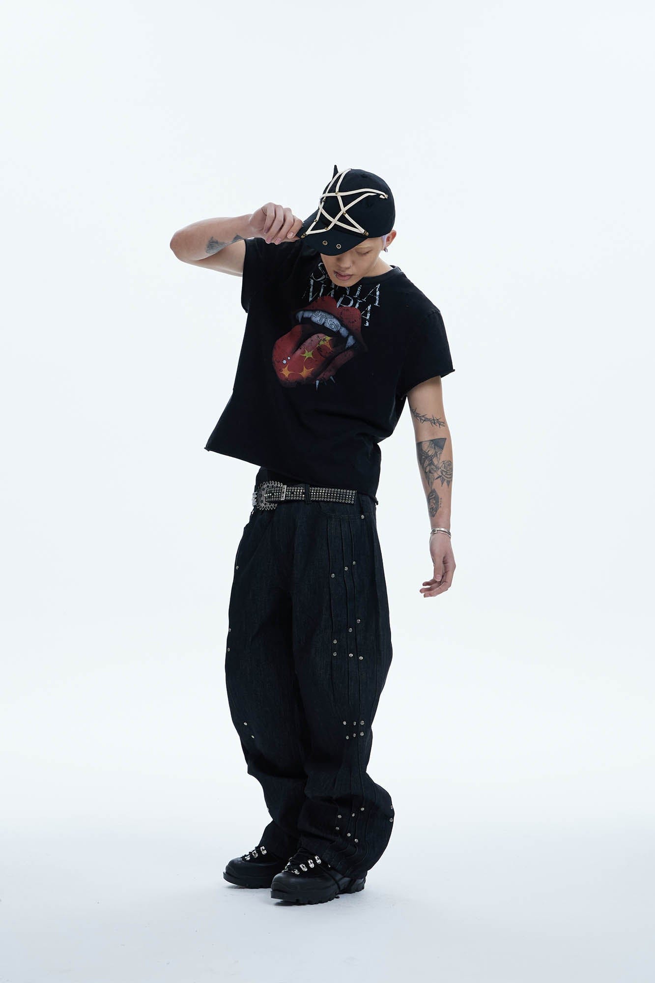 DND4DES Paneled Rivet Wide-Leg Jeans, premium urban and streetwear designers apparel on PROJECTISR.com, DND4DES
