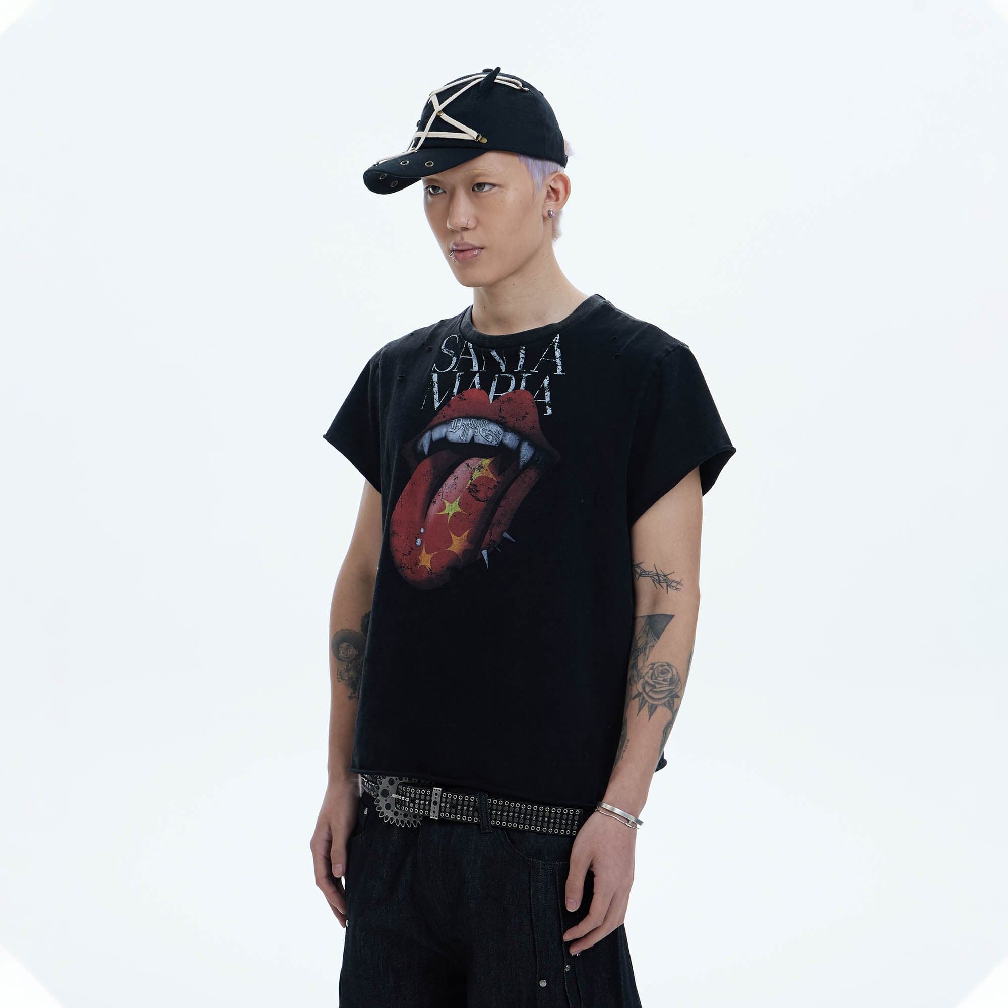 DND4DES Punk Fanged Lips Distressed Tee, premium urban and streetwear designers apparel on PROJECTISR.com, DND4DES