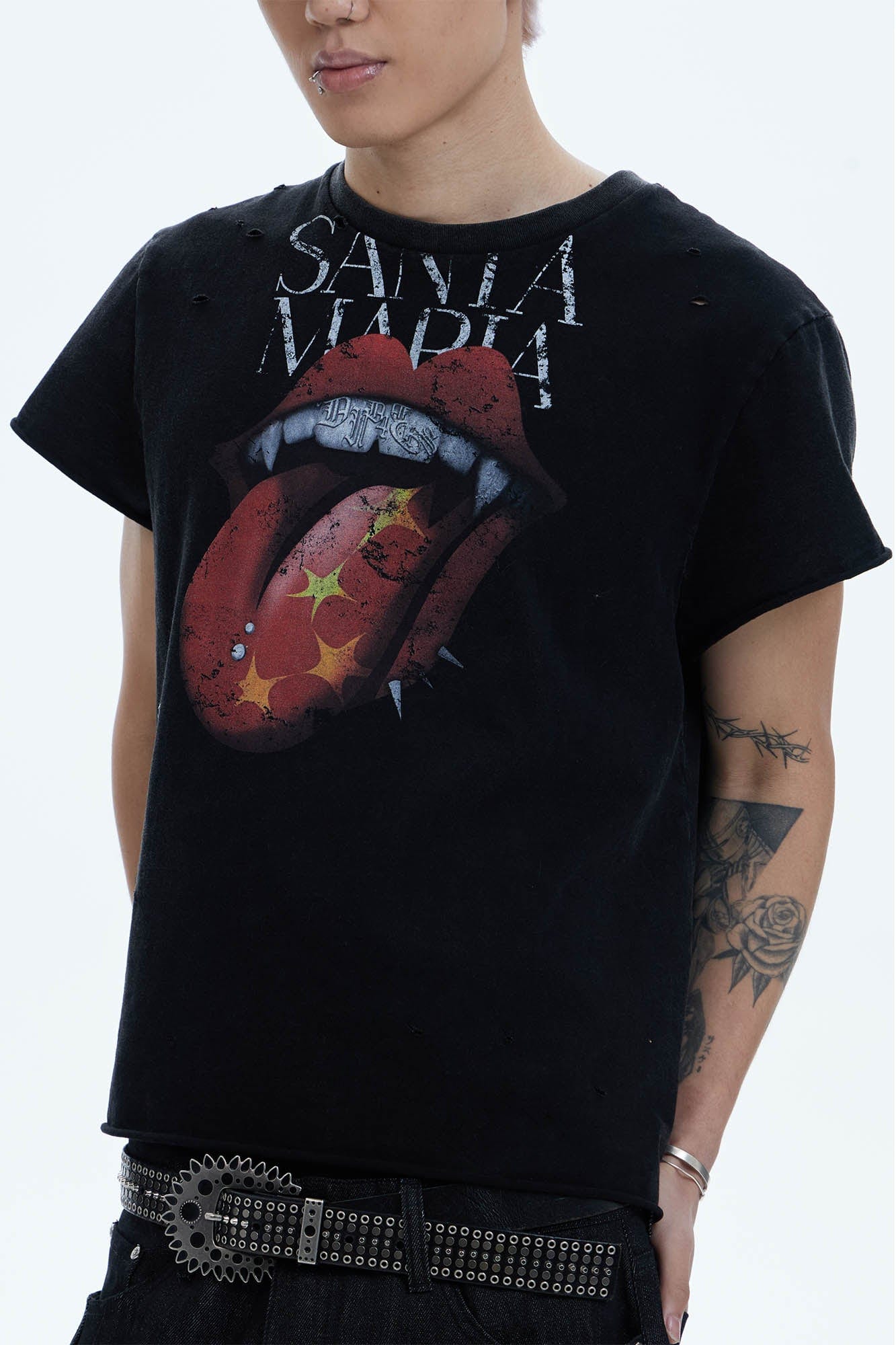 DND4DES Punk Fanged Lips Distressed Tee, premium urban and streetwear designers apparel on PROJECTISR.com, DND4DES