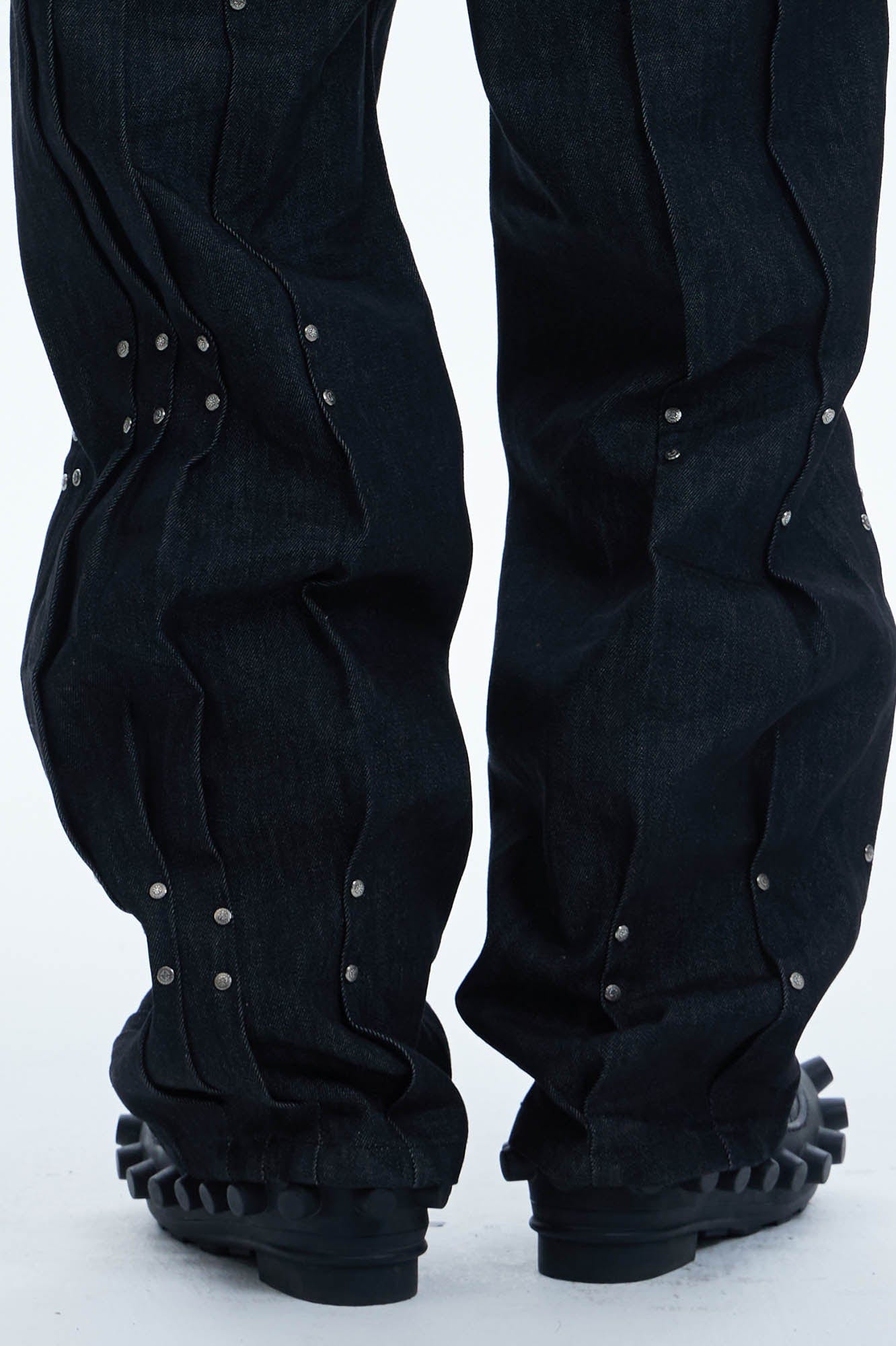 DND4DES Paneled Rivet Wide-Leg Jeans, premium urban and streetwear designers apparel on PROJECTISR.com, DND4DES