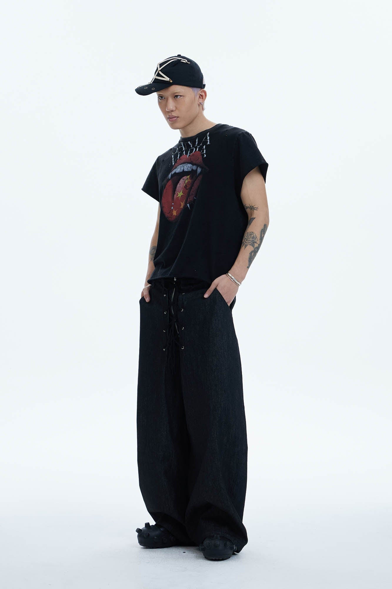 DND4DES Punk Fanged Lips Distressed Tee, premium urban and streetwear designers apparel on PROJECTISR.com, DND4DES