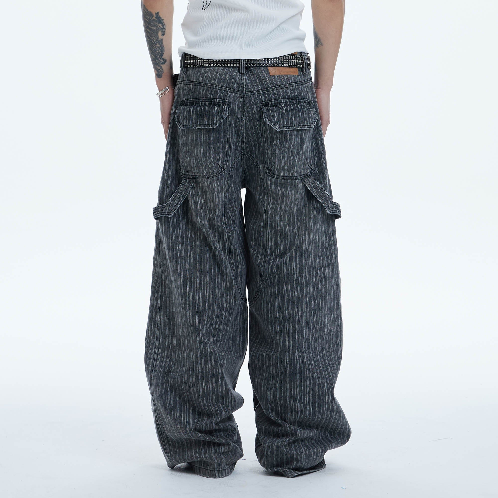 DND4DES Striped Patchwork Distressed Baggy Jeans, premium urban and streetwear designers apparel on PROJECTISR.com, DND4DES