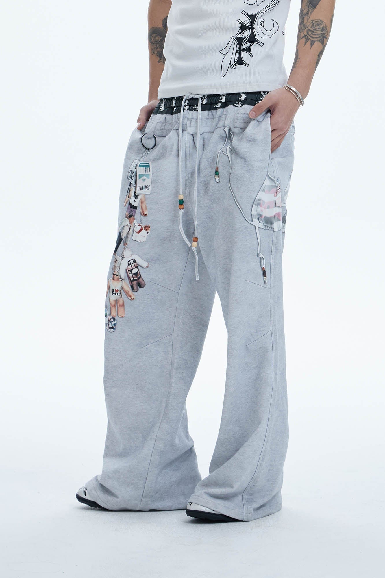 DND4DES Doll Charm Graphic Double-Waist Sweatpants, premium urban and streetwear designers apparel on PROJECTISR.com, DND4DES