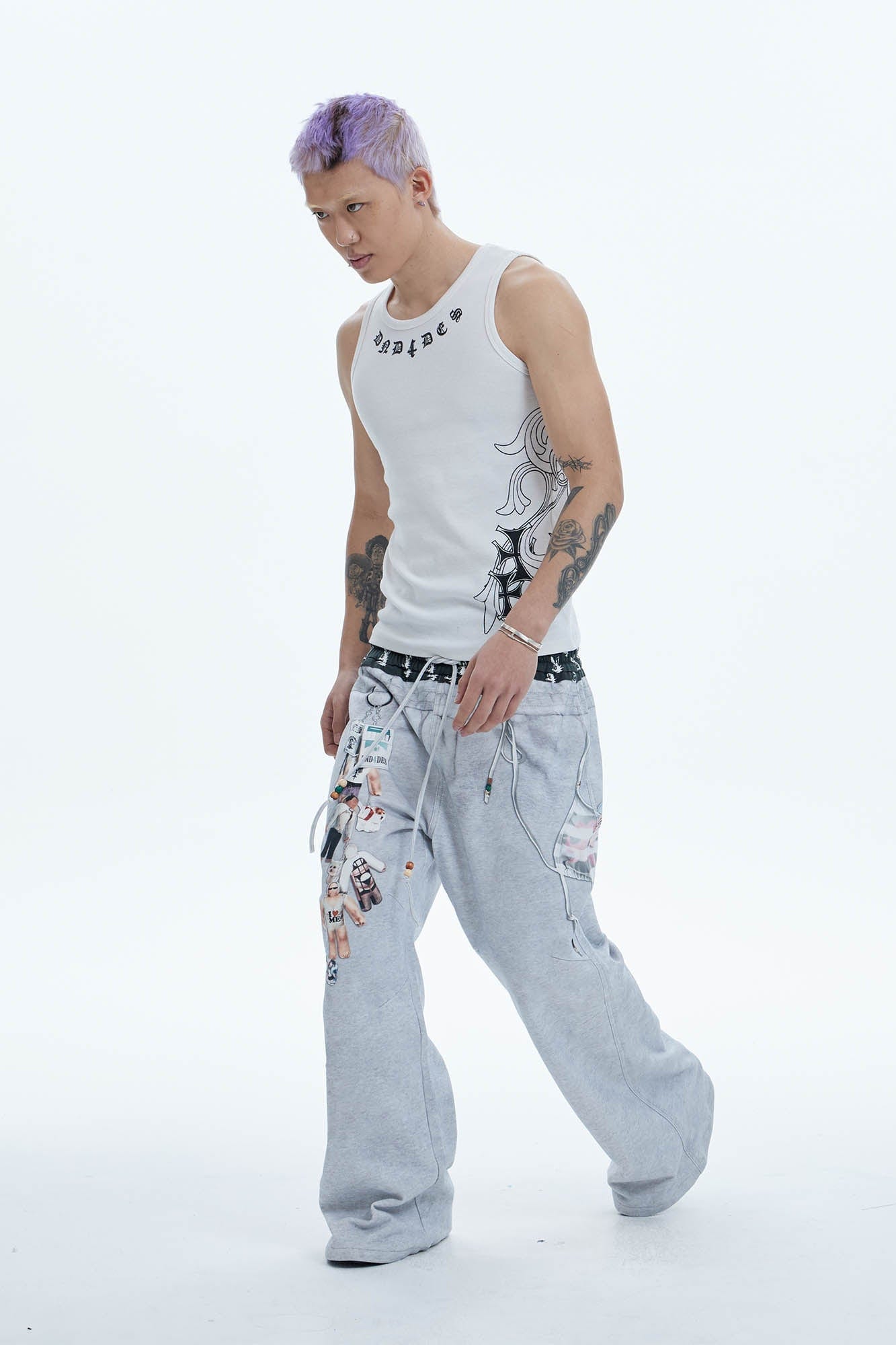 DND4DES Doll Charm Graphic Double-Waist Sweatpants, premium urban and streetwear designers apparel on PROJECTISR.com, DND4DES