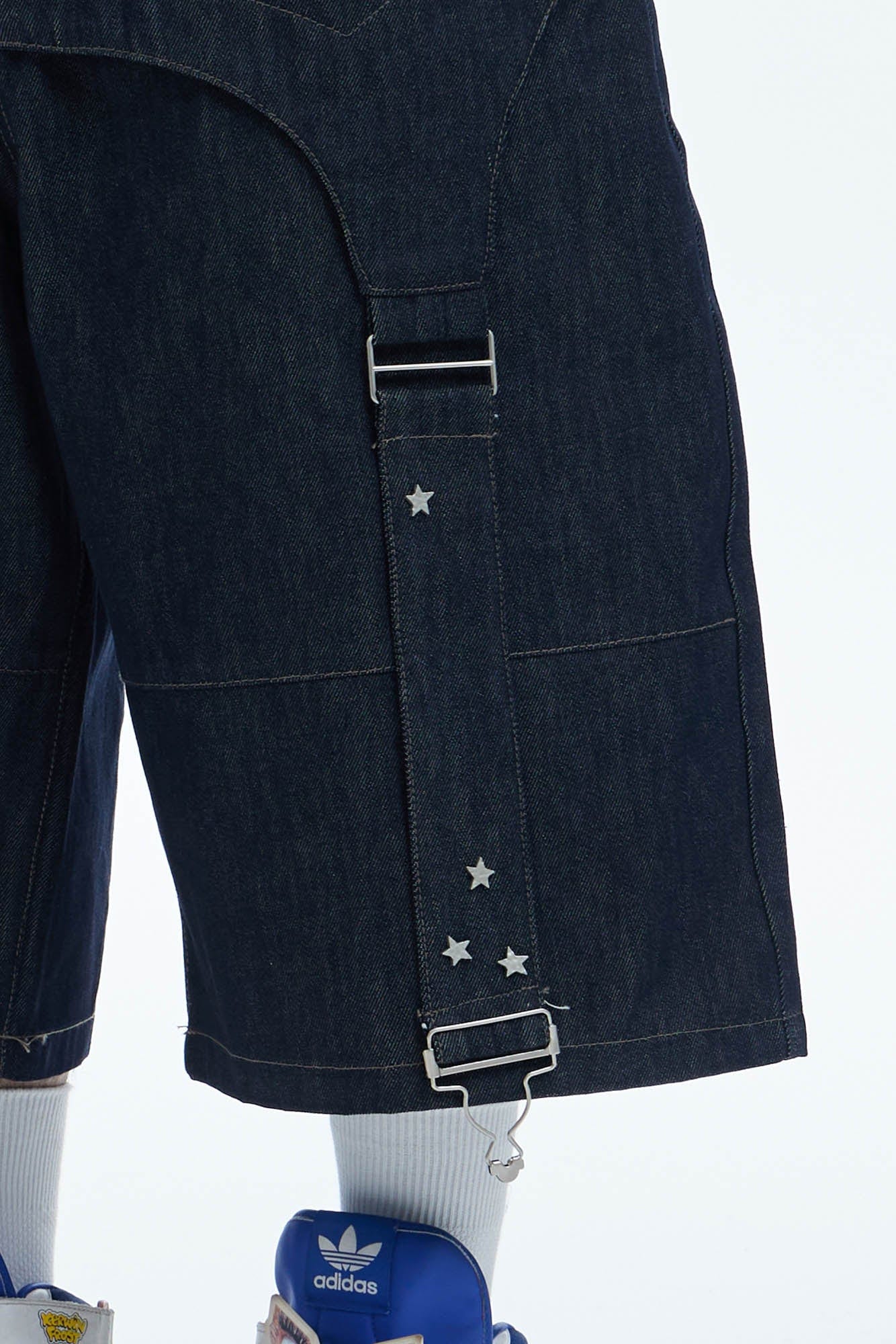 DND4DES Star-Rivet Harness-Layered Denim Shorts, premium urban and streetwear designers apparel on PROJECTISR.com, DND4DES