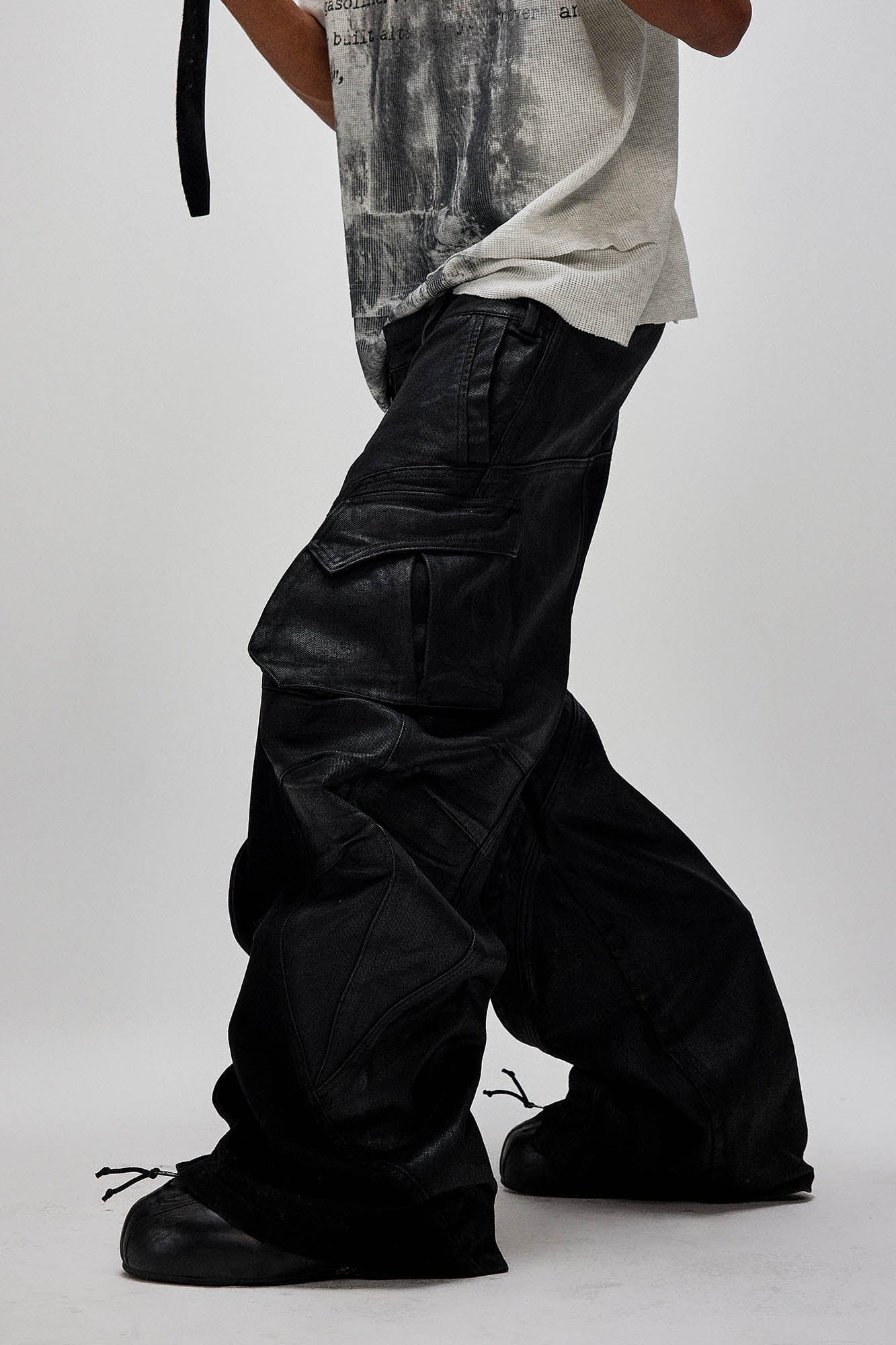 FLYERRER Dual-Waist Waxed Arc-Spliced Cargo Pants, premium urban and streetwear designers apparel on PROJECTISR.com, FLYERRER