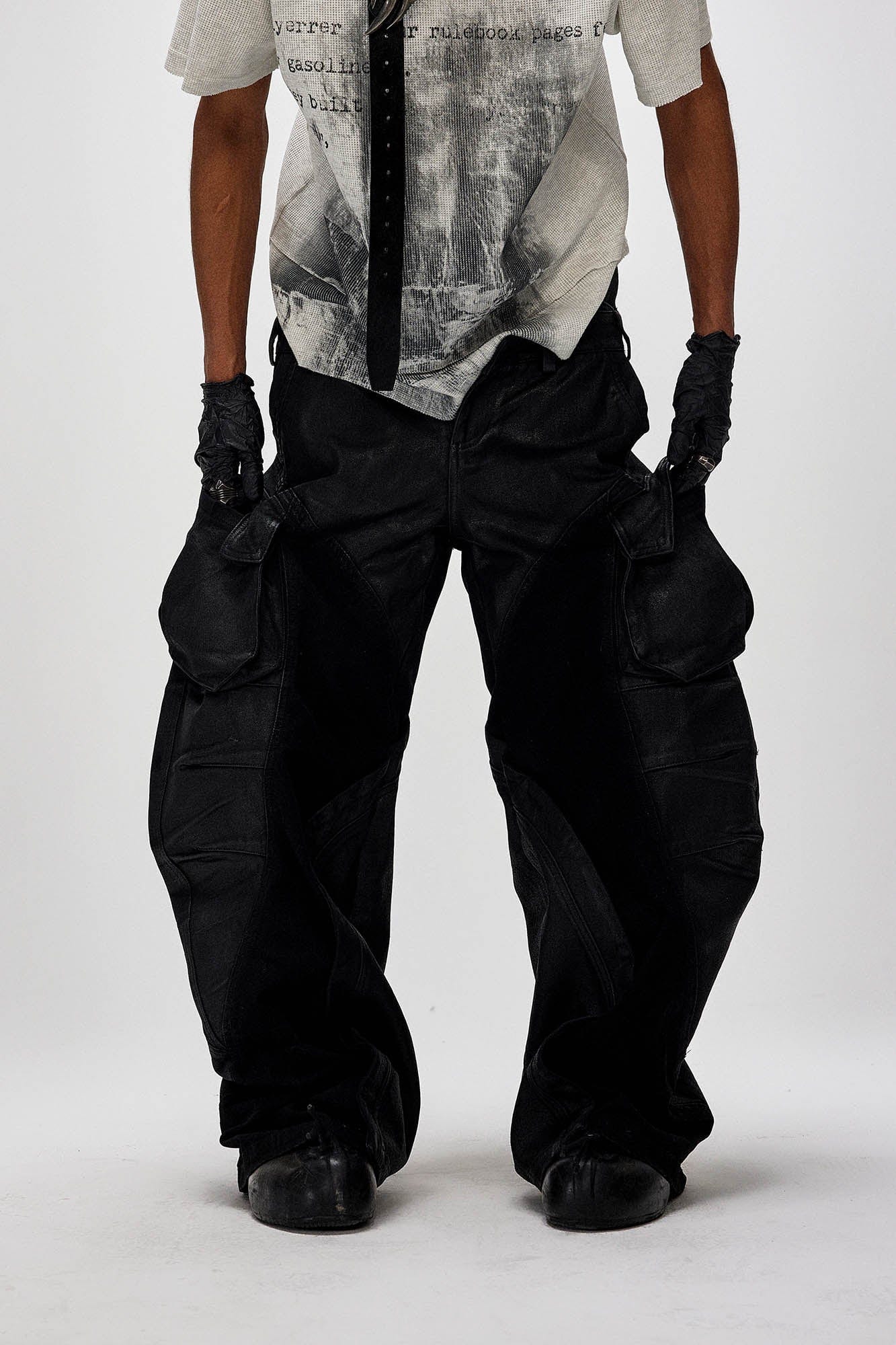 FLYERRER Dual-Waist Waxed Arc-Spliced Cargo Pants, premium urban and streetwear designers apparel on PROJECTISR.com, FLYERRER
