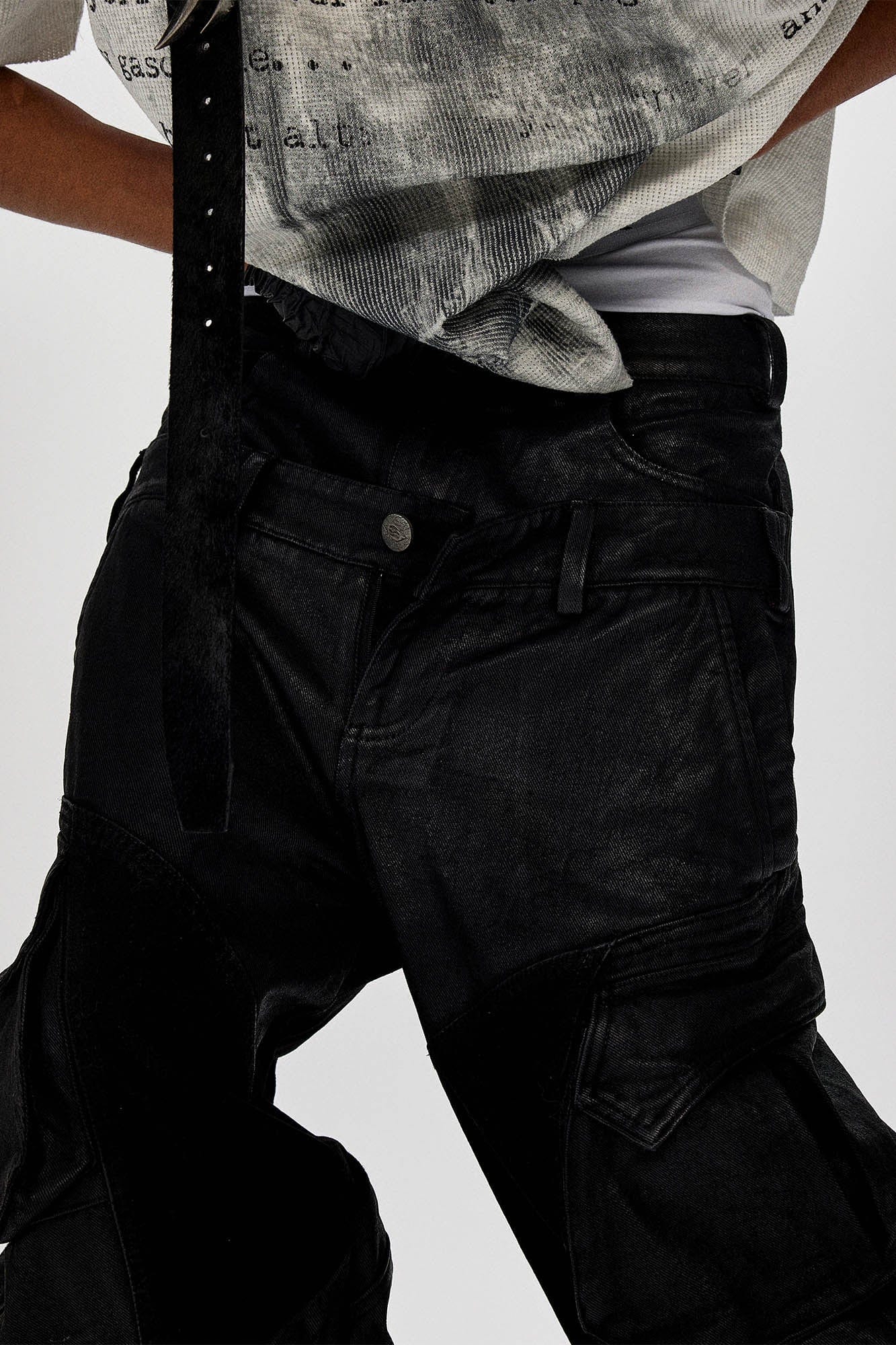 FLYERRER Dual-Waist Waxed Arc-Spliced Cargo Pants, premium urban and streetwear designers apparel on PROJECTISR.com, FLYERRER