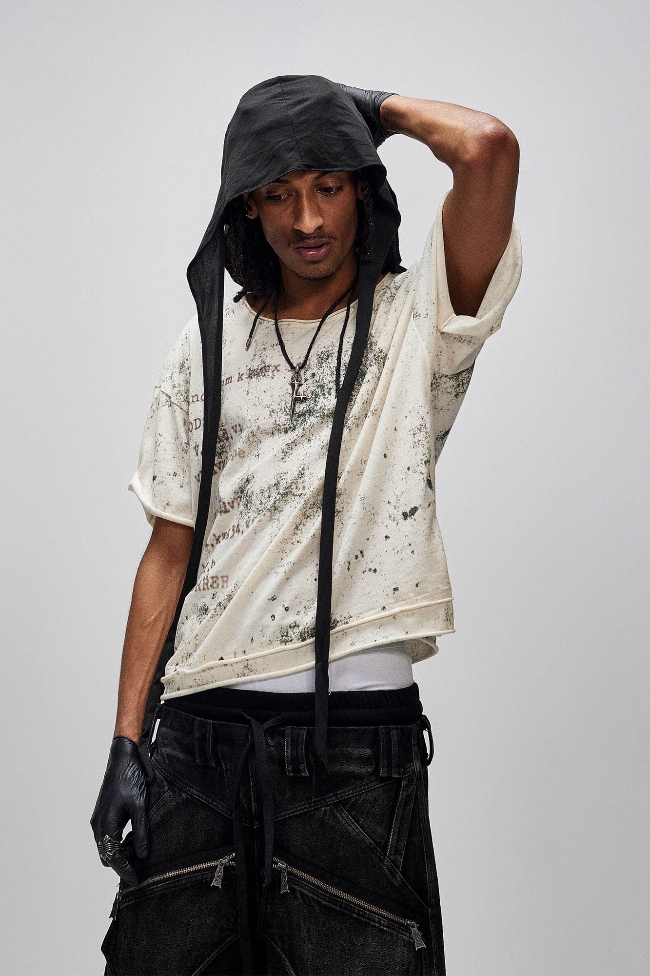 FLYERRER Grunge Brush-Stained Raw Hem T-Shirt, premium urban and streetwear designers apparel on PROJECTISR.com, FLYERRER