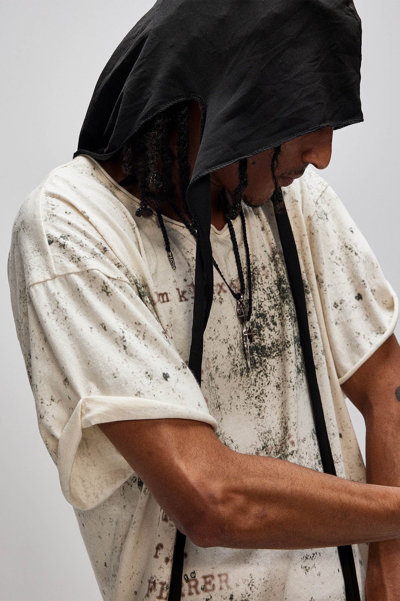 FLYERRER Grunge Brush-Stained Raw Hem T-Shirt, premium urban and streetwear designers apparel on PROJECTISR.com, FLYERRER