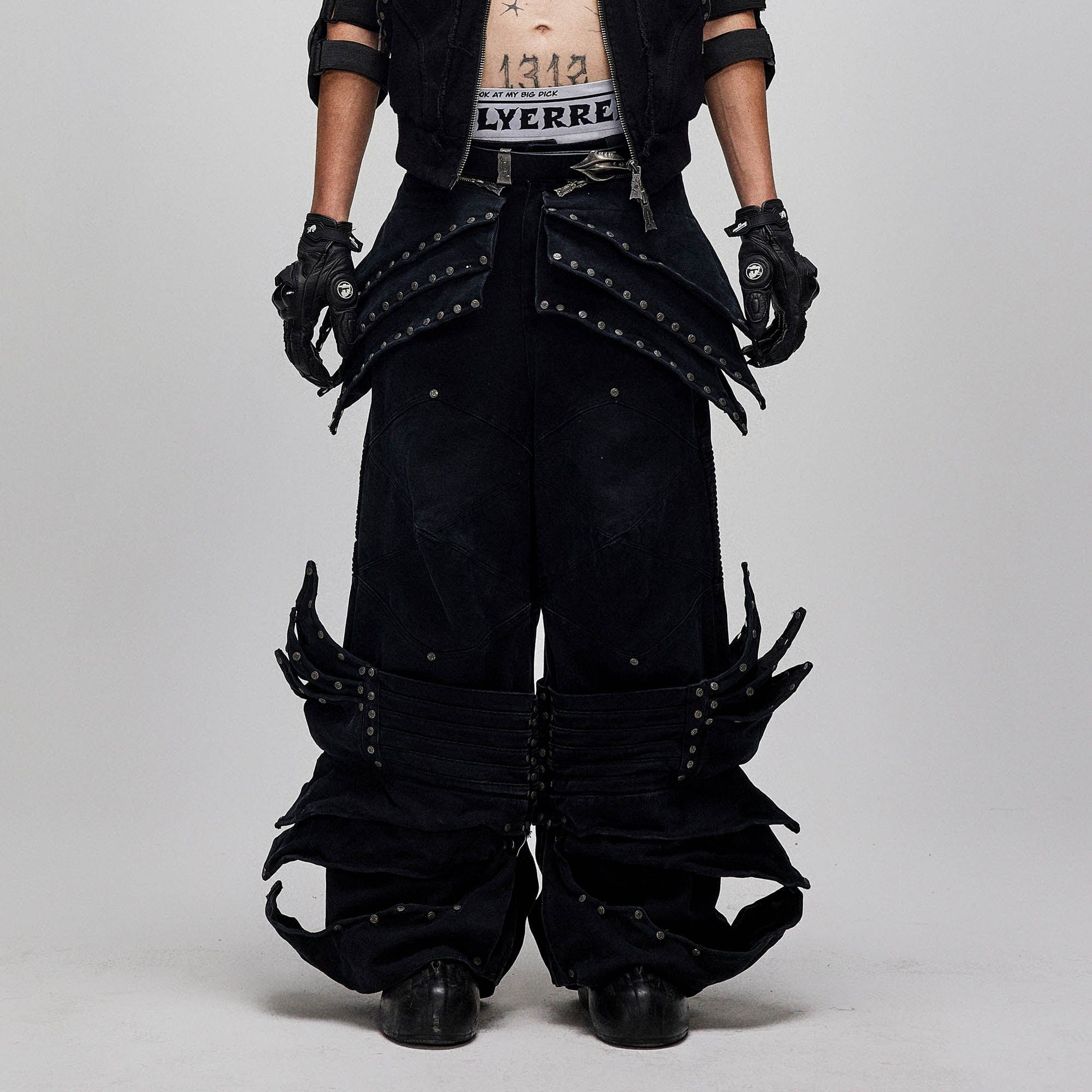 FLYERRER Detachable Studded Armor-Layered Cargo Pants, premium urban and streetwear designers apparel on PROJECTISR.com, FLYERRER