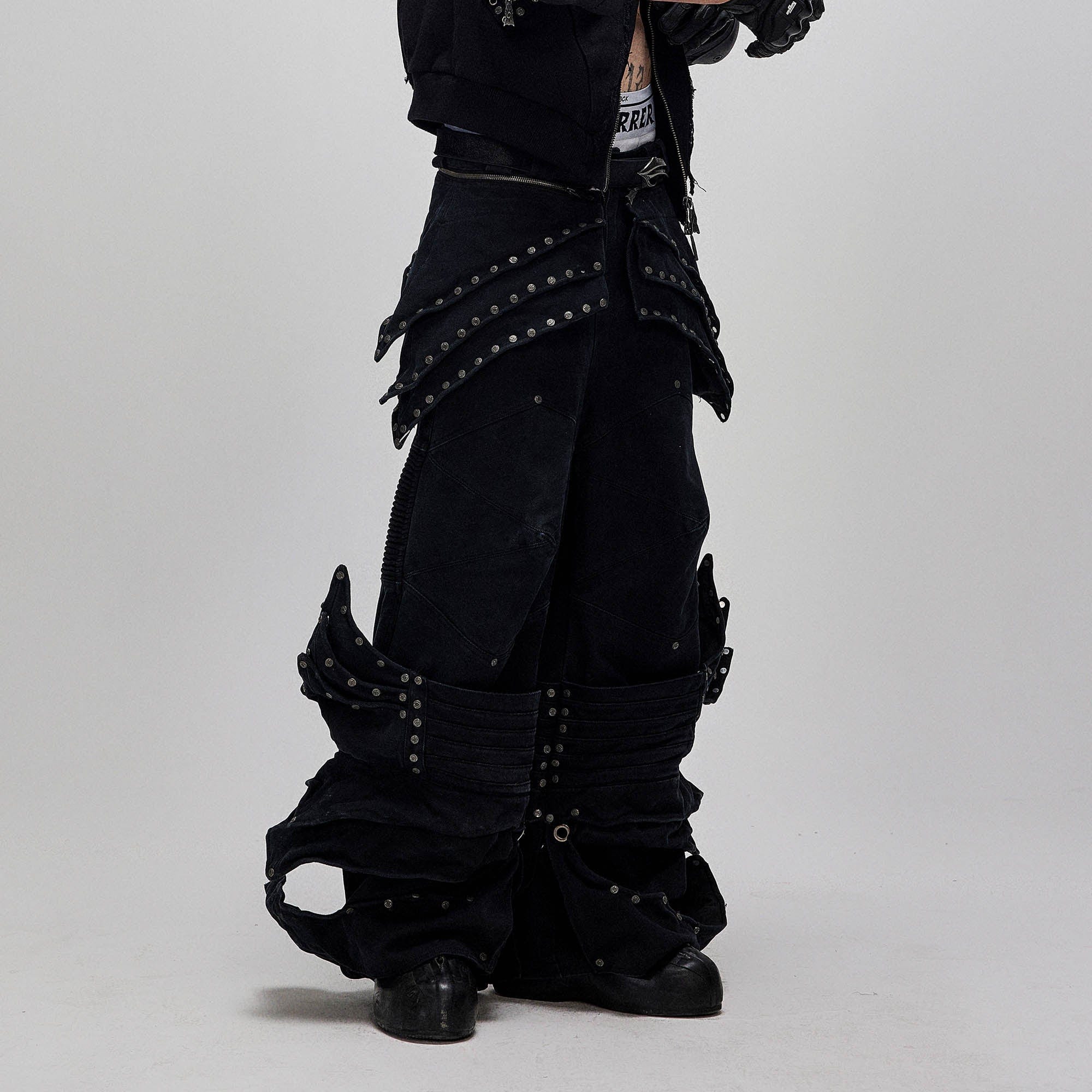 FLYERRER Detachable Studded Armor-Layered Cargo Pants, premium urban and streetwear designers apparel on PROJECTISR.com, FLYERRER