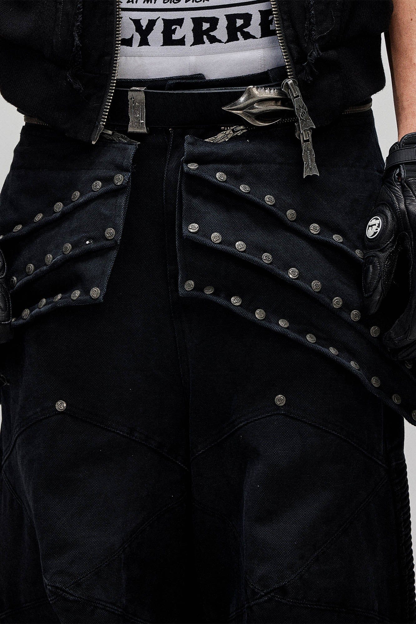FLYERRER Detachable Studded Armor-Layered Cargo Pants, premium urban and streetwear designers apparel on PROJECTISR.com, FLYERRER