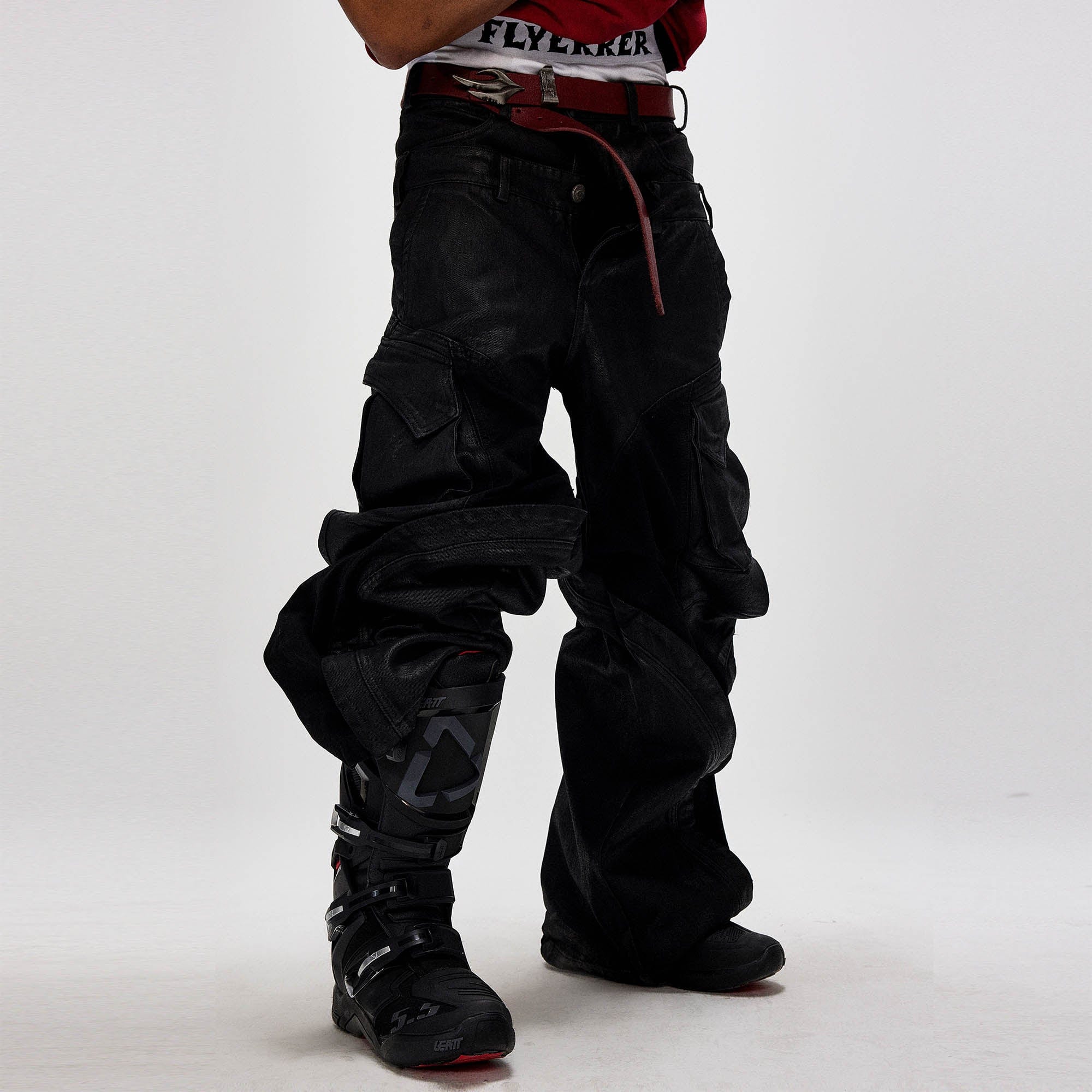 FLYERRER Dual-Waist Waxed Arc-Spliced Cargo Pants, premium urban and streetwear designers apparel on PROJECTISR.com, FLYERRER