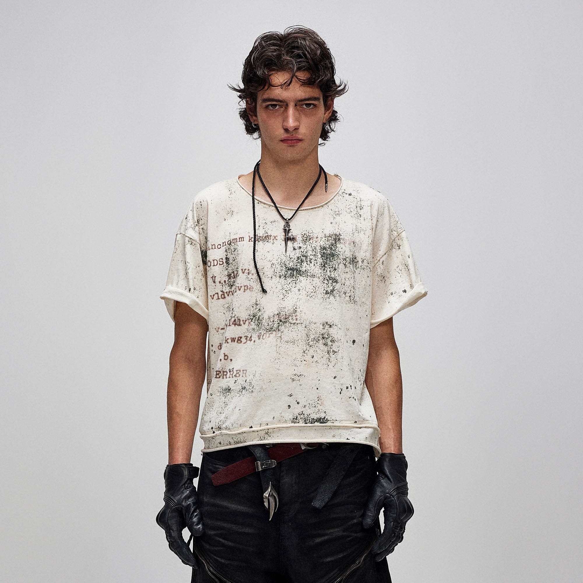 FLYERRER Grunge Brush-Stained Raw Hem T-Shirt, premium urban and streetwear designers apparel on PROJECTISR.com, FLYERRER