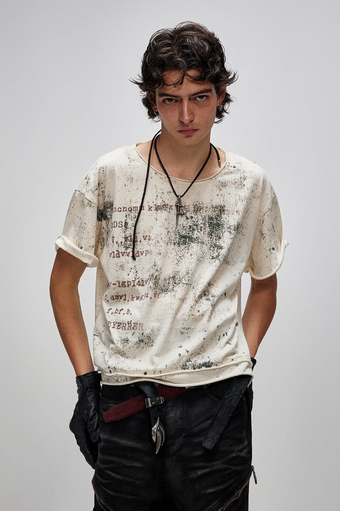 FLYERRER Grunge Brush-Stained Raw Hem T-Shirt, premium urban and streetwear designers apparel on PROJECTISR.com, FLYERRER