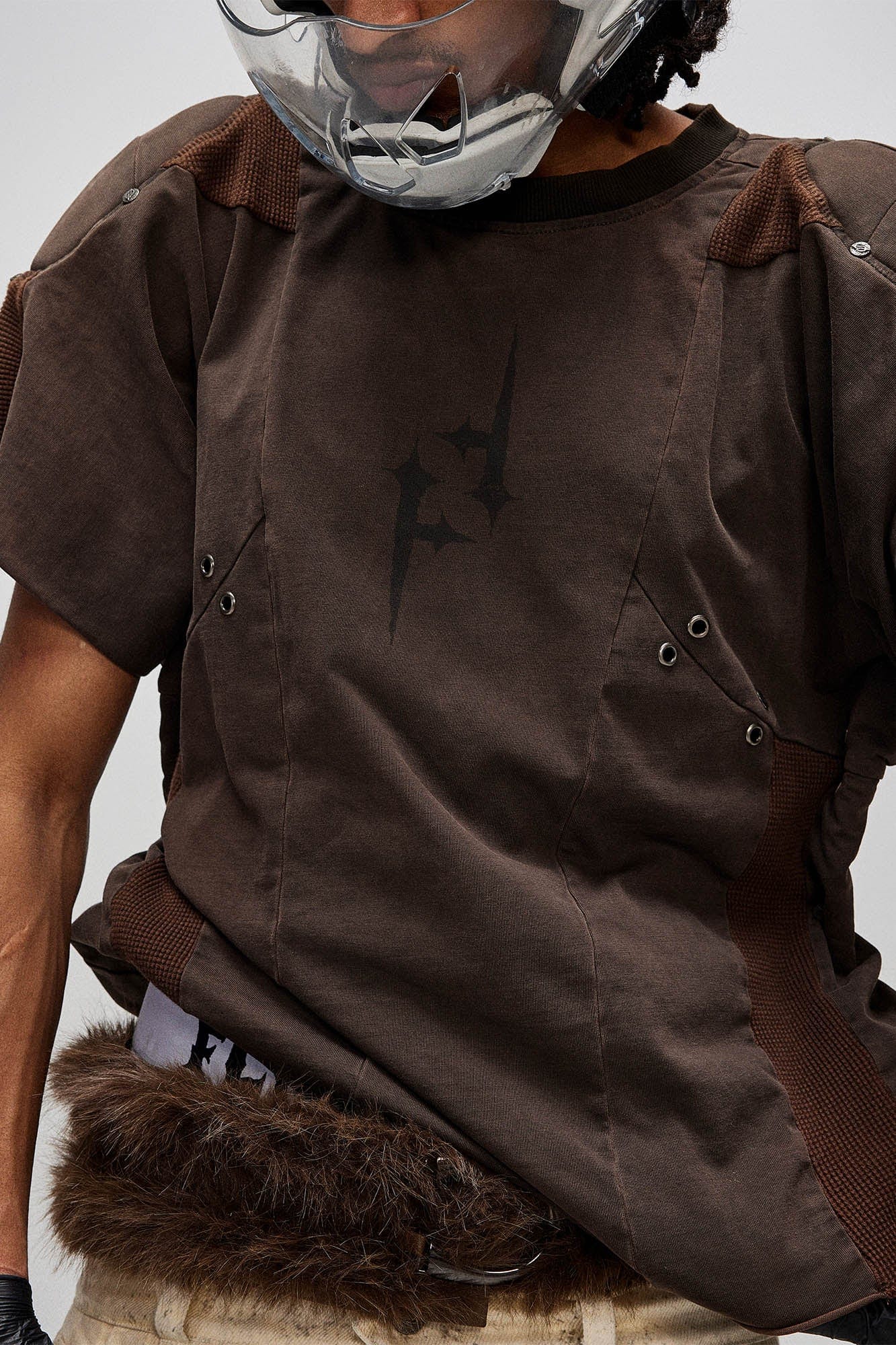 FLYERRER X-Silhouette Spliced Padded Shoulder T-Shirt, premium urban and streetwear designers apparel on PROJECTISR.com, FLYERRER