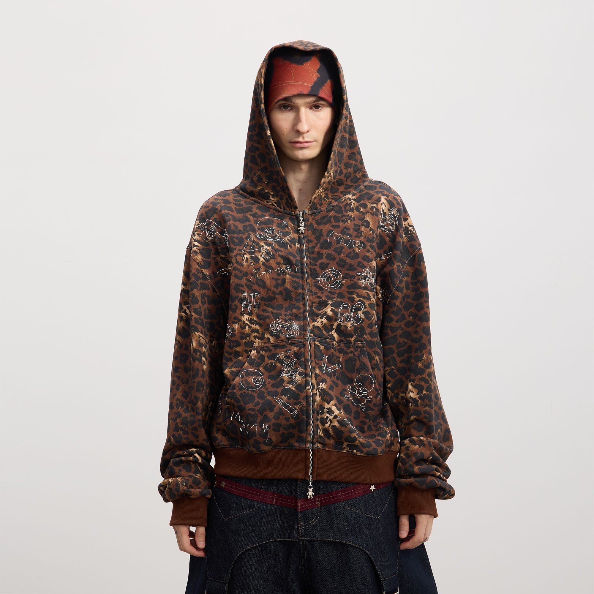 DND4DES Cartoon Rhinestone Leopard Zip-Up Hoodie, premium urban and streetwear designers apparel on PROJECTISR.com, DND4DES