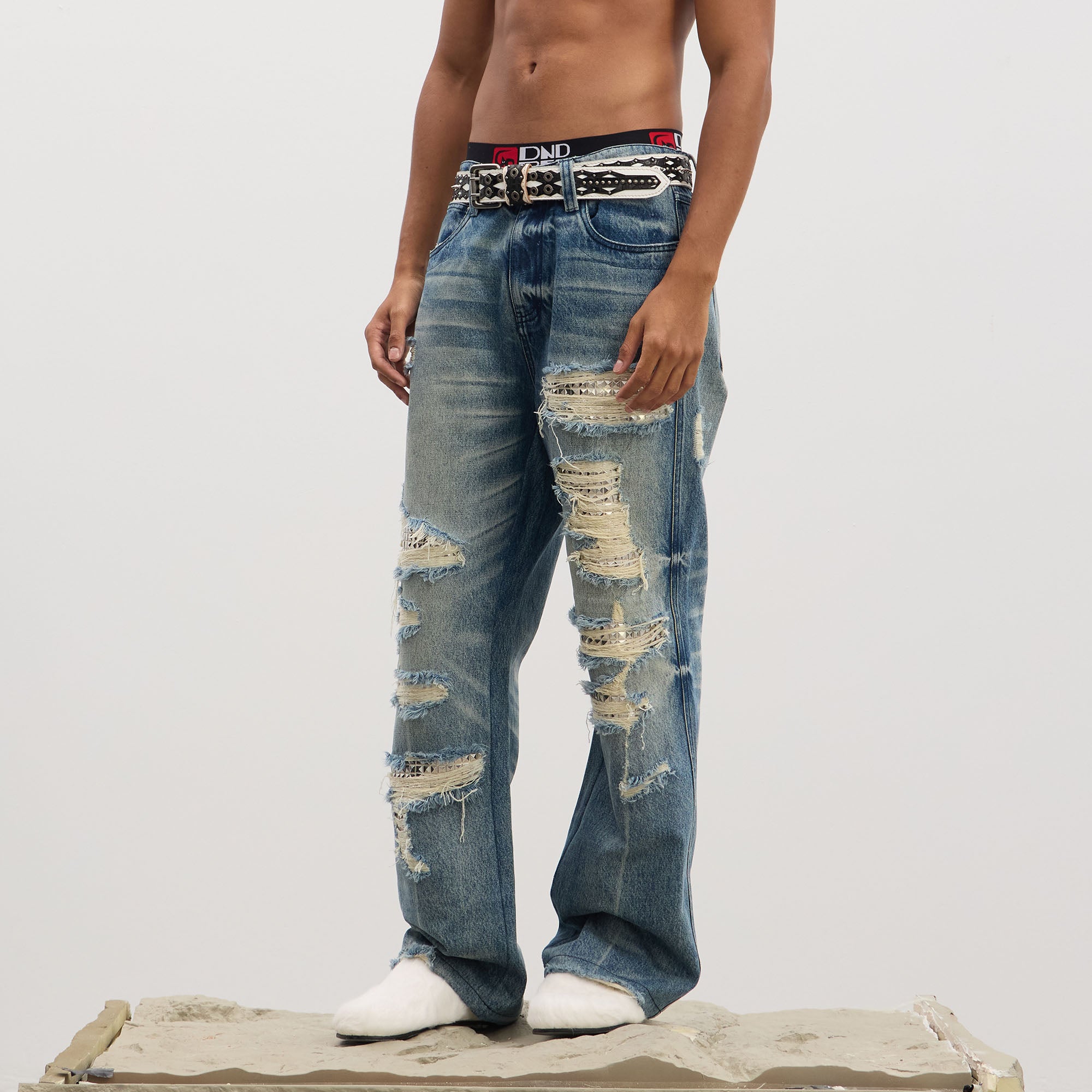 DND4DES Ripped Studded Flared Jeans