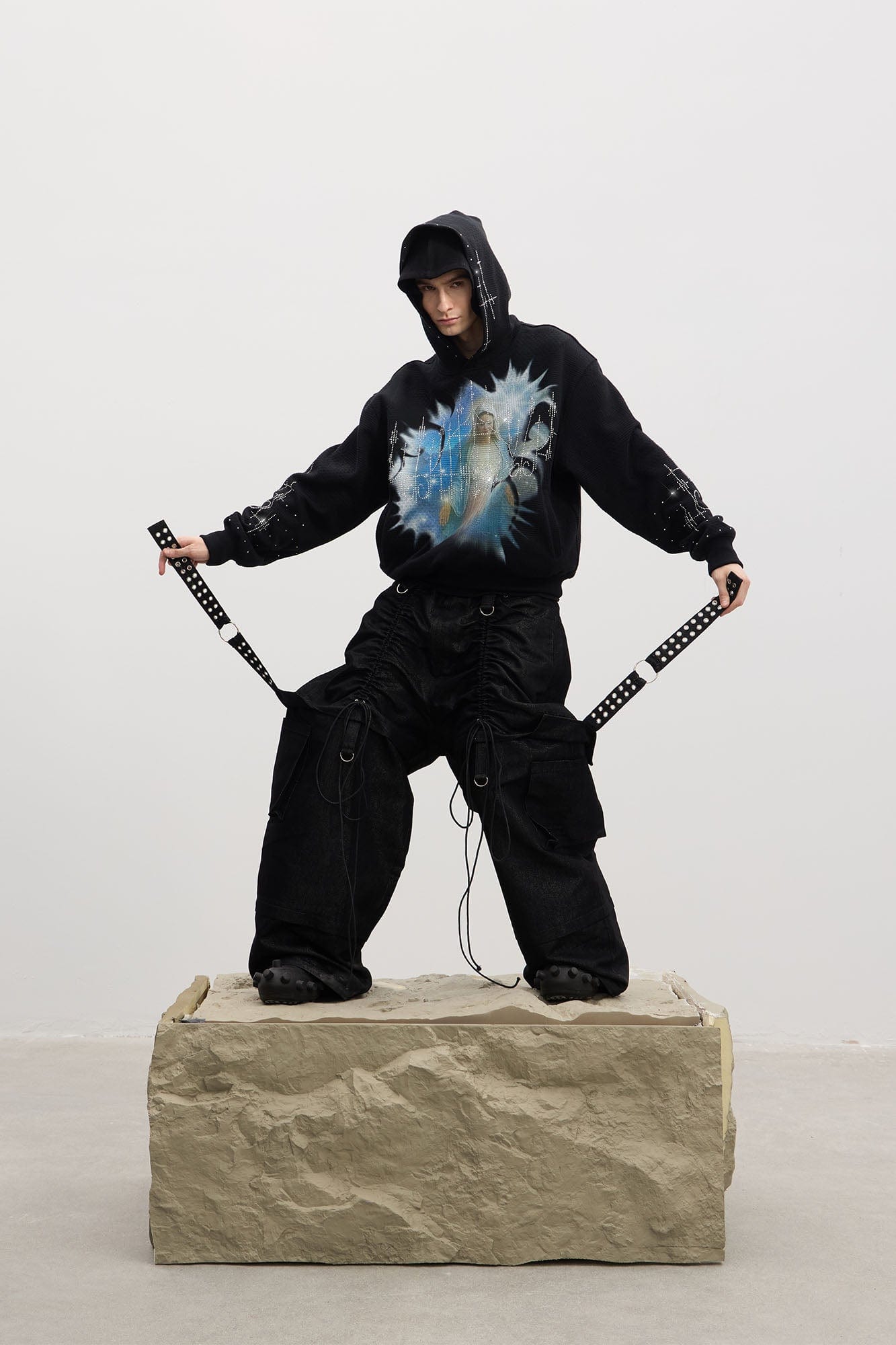 DND4DES Virgin Mary Graphic Rhinestone Hoodie, premium urban and streetwear designers apparel on PROJECTISR.com, DND4DES