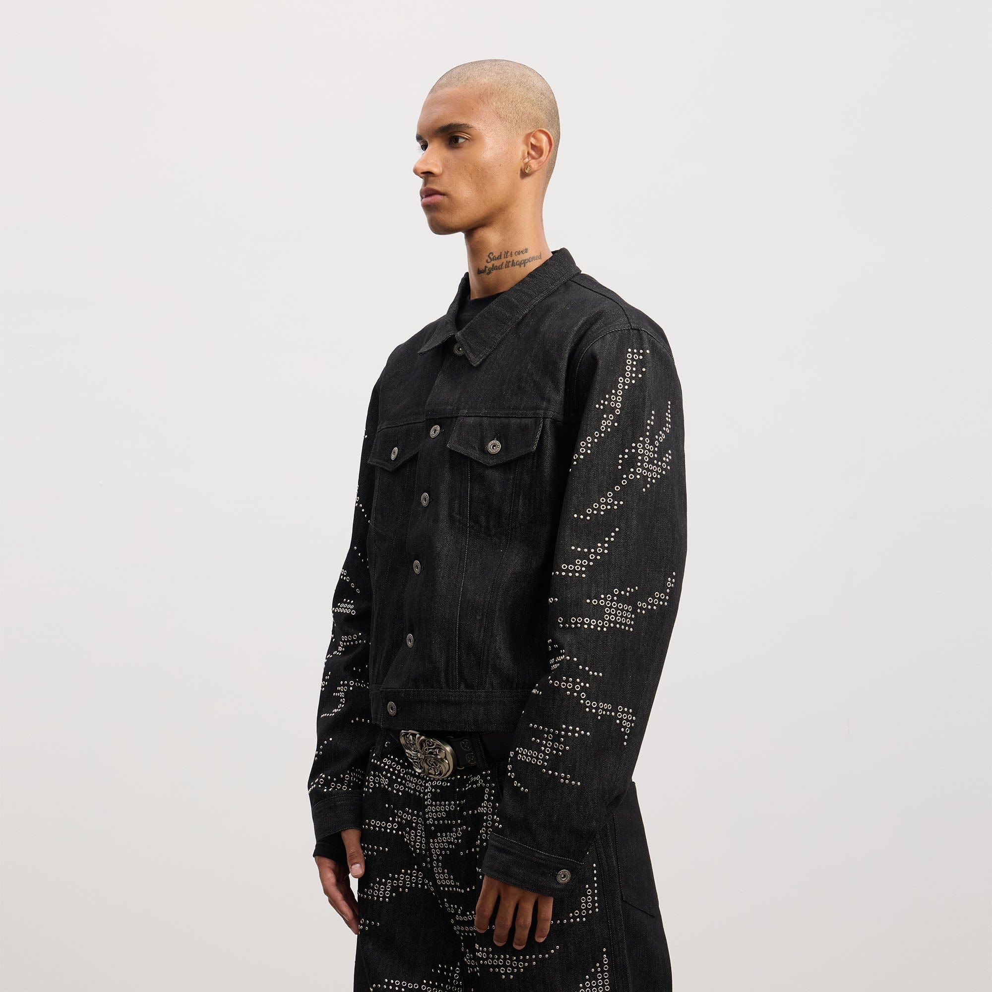 DND4DES Studded Sleeve Cropped Denim Jacket, premium urban and streetwear designers apparel on PROJECTISR.com, DND4DES