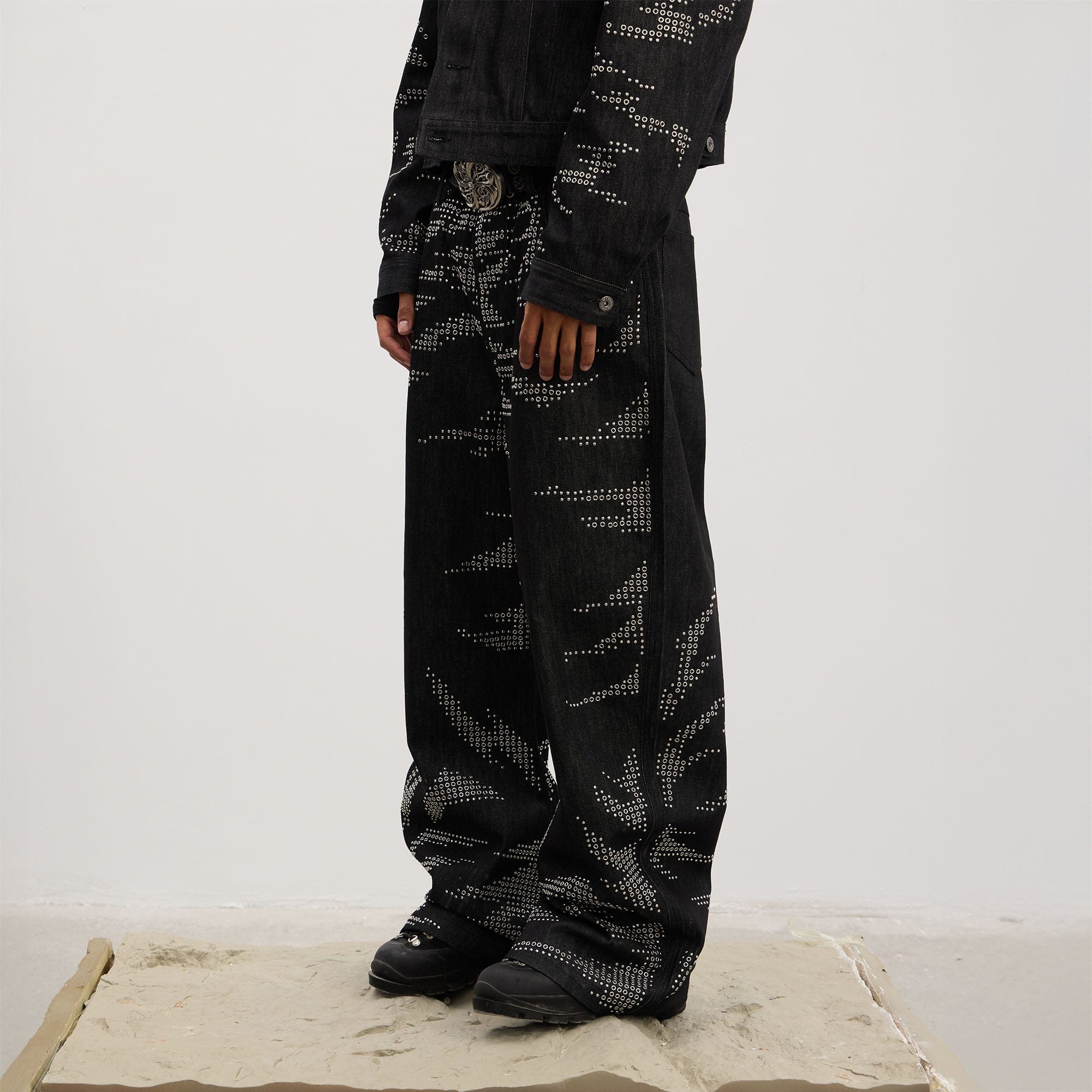 DND4DES Studded Tiger Stripe Baggy Jeans, premium urban and streetwear designers apparel on PROJECTISR.com, DND4DES