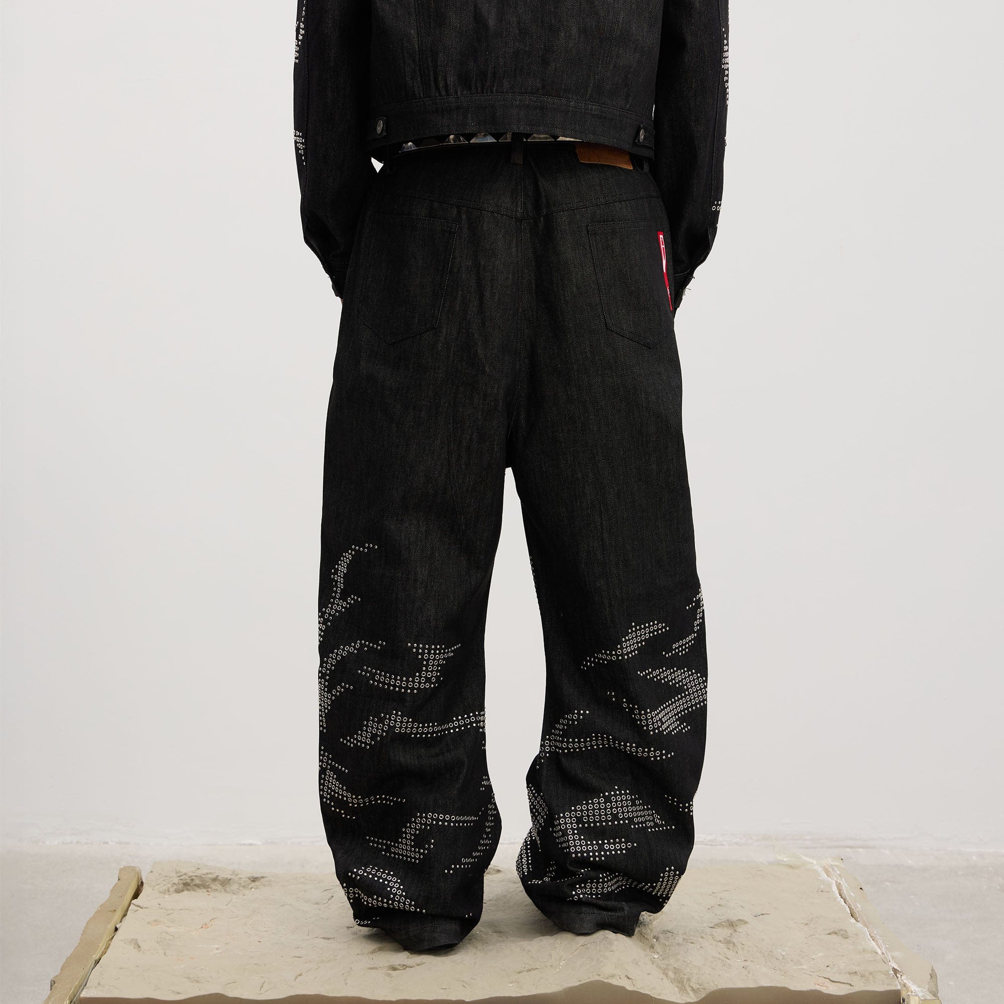 DND4DES Studded Tiger Stripe Baggy Jeans, premium urban and streetwear designers apparel on PROJECTISR.com, DND4DES