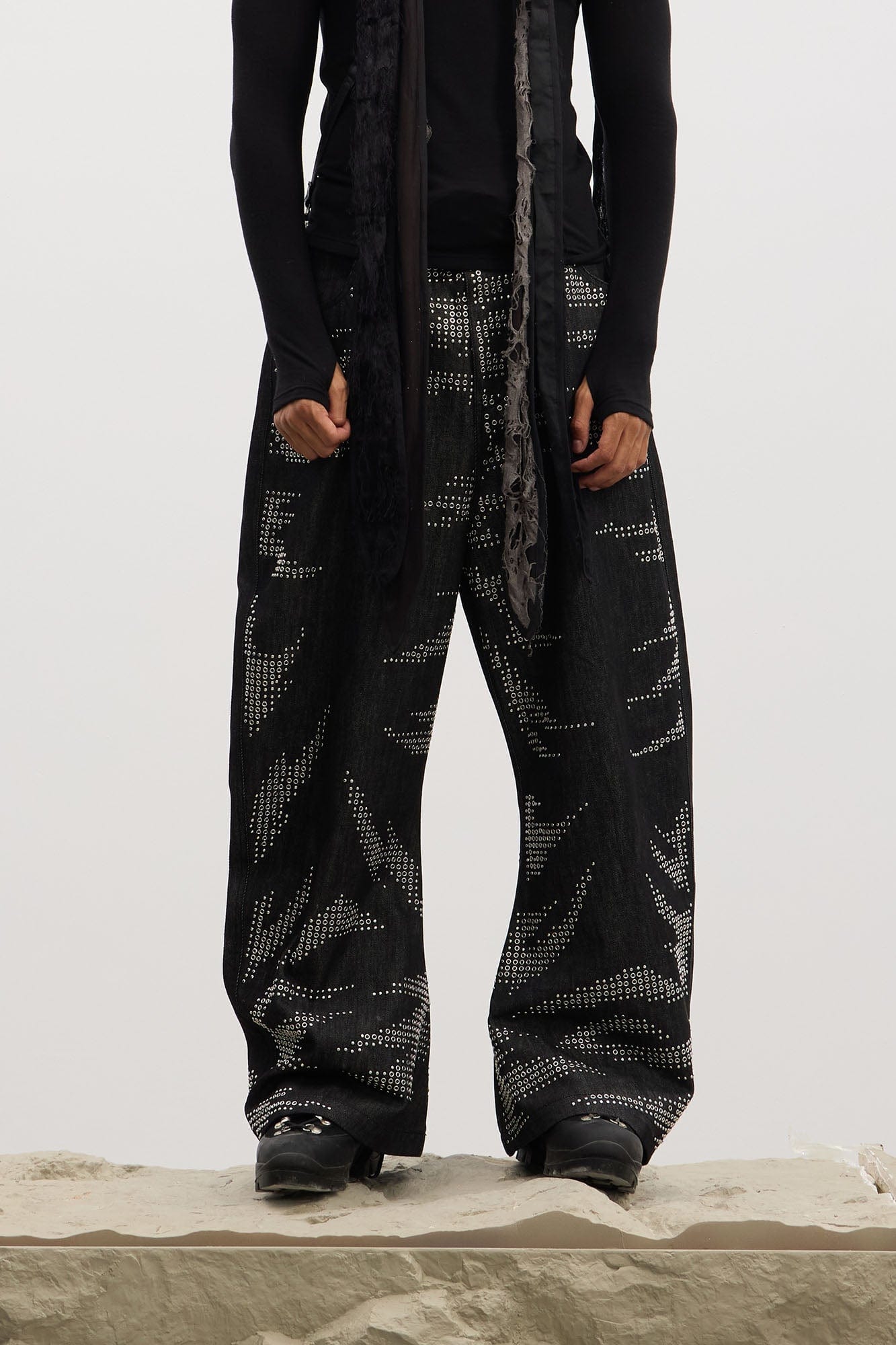 DND4DES Studded Tiger Stripe Baggy Jeans, premium urban and streetwear designers apparel on PROJECTISR.com, DND4DES
