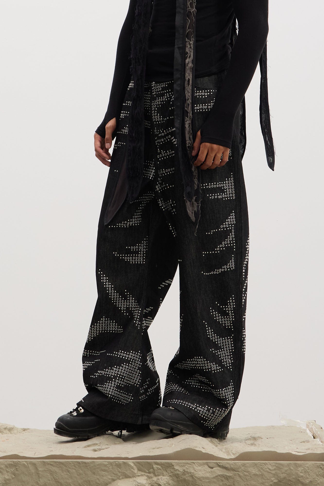 DND4DES Studded Tiger Stripe Baggy Jeans, premium urban and streetwear designers apparel on PROJECTISR.com, DND4DES