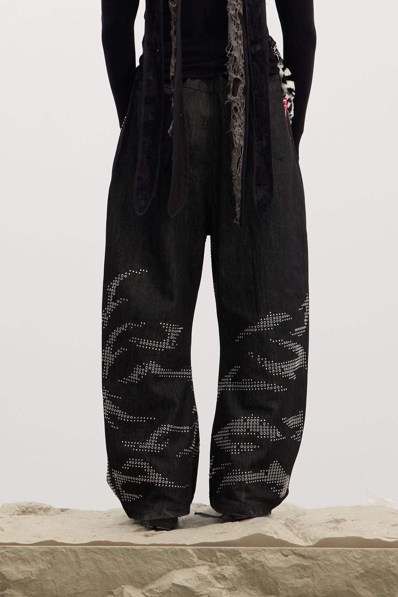 DND4DES Studded Tiger Stripe Baggy Jeans, premium urban and streetwear designers apparel on PROJECTISR.com, DND4DES