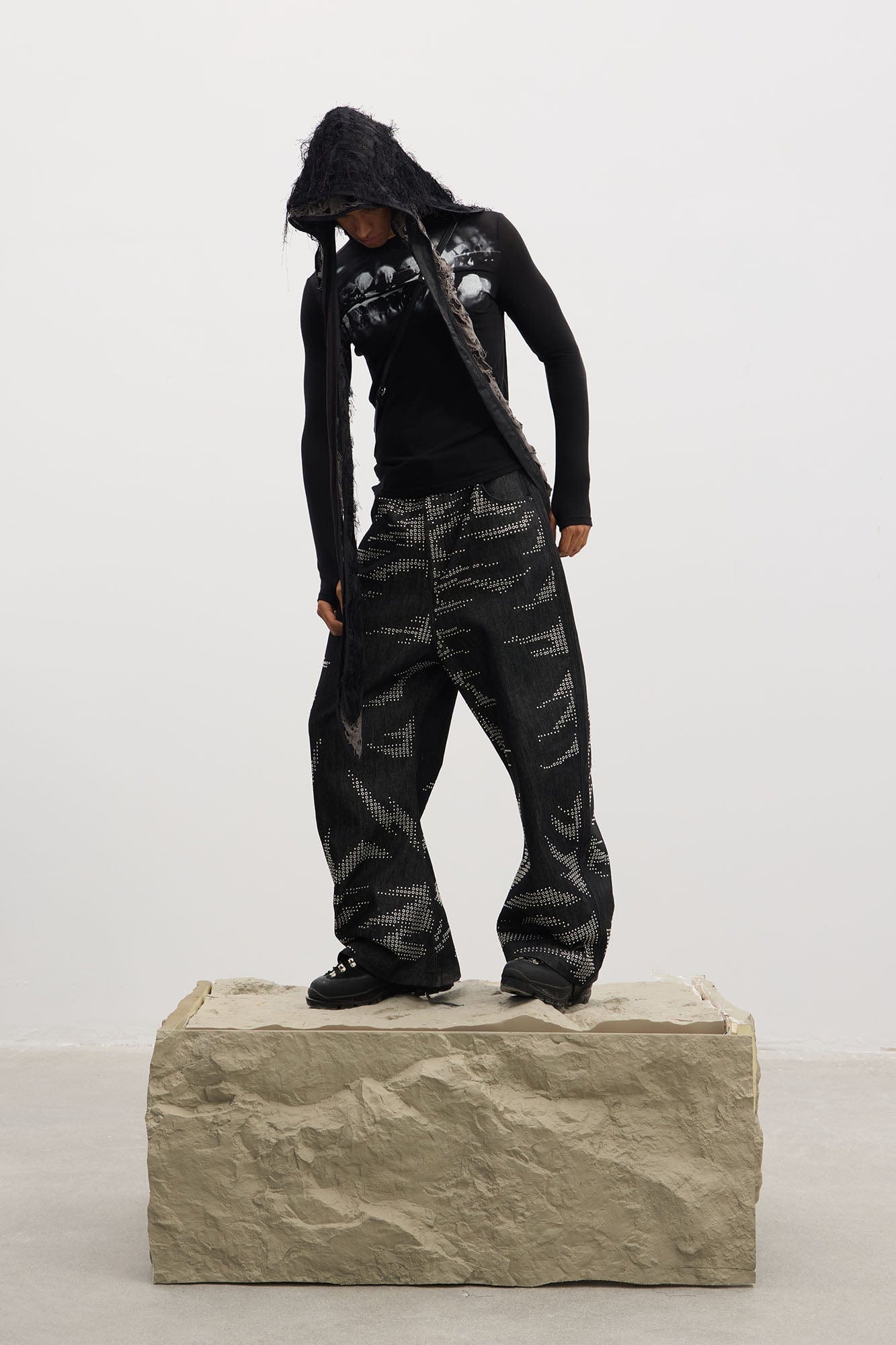 DND4DES Studded Tiger Stripe Baggy Jeans, premium urban and streetwear designers apparel on PROJECTISR.com, DND4DES