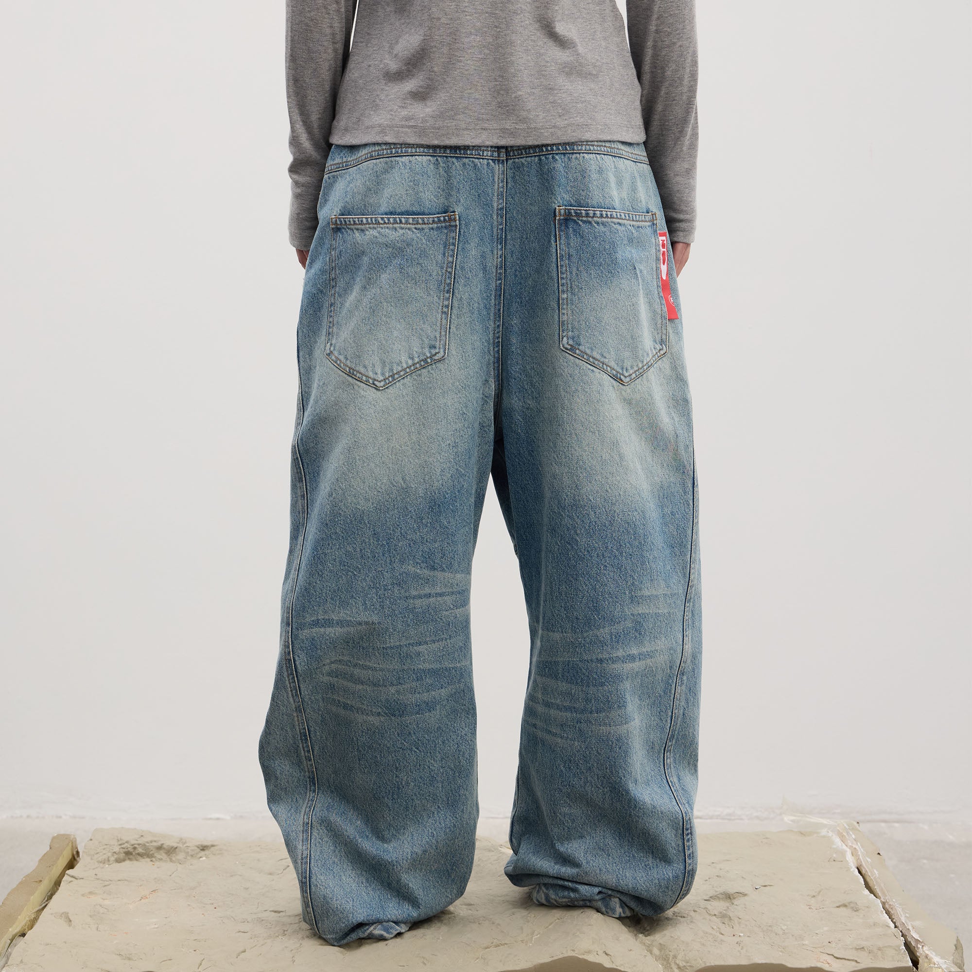 DND4DES Asymmetric Button-Fly Panel Washed Jeans, premium urban and streetwear designers apparel on PROJECTISR.com, DND4DES