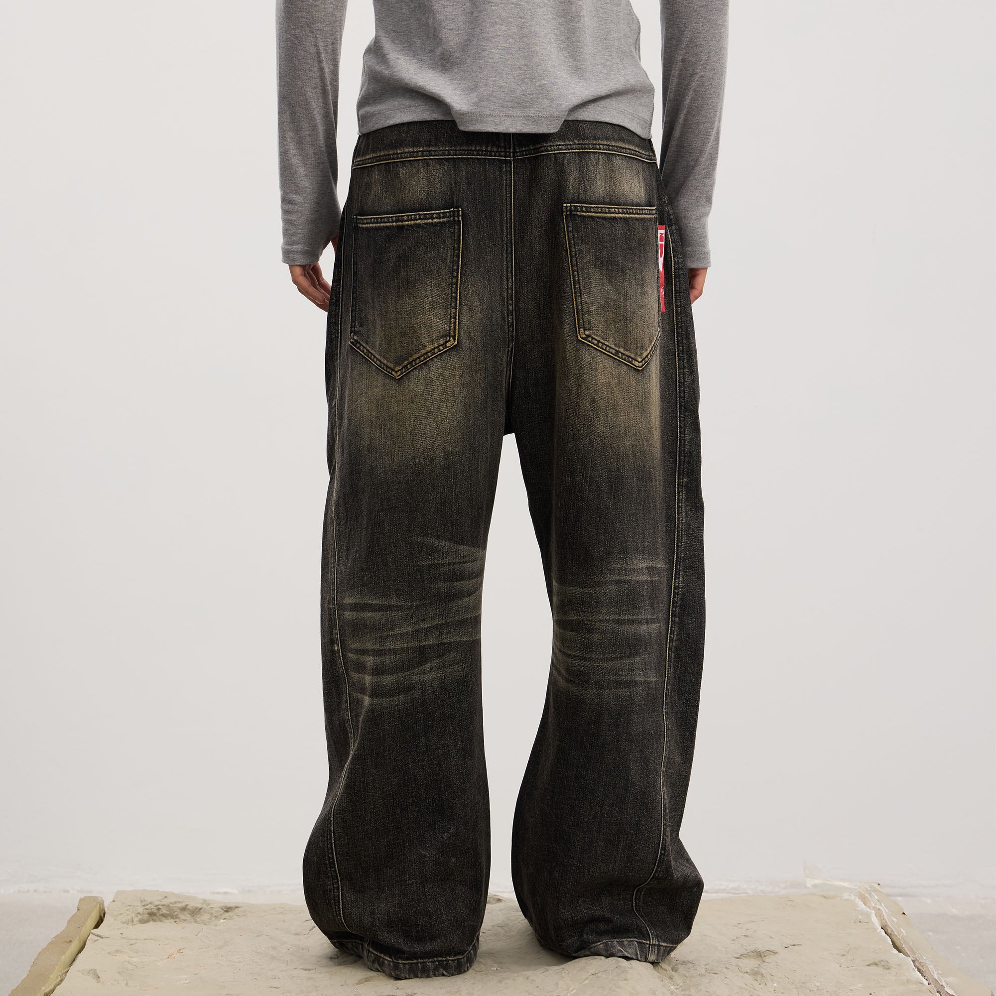 DND4DES Asymmetric Button-Fly Panel Washed Jeans, premium urban and streetwear designers apparel on PROJECTISR.com, DND4DES