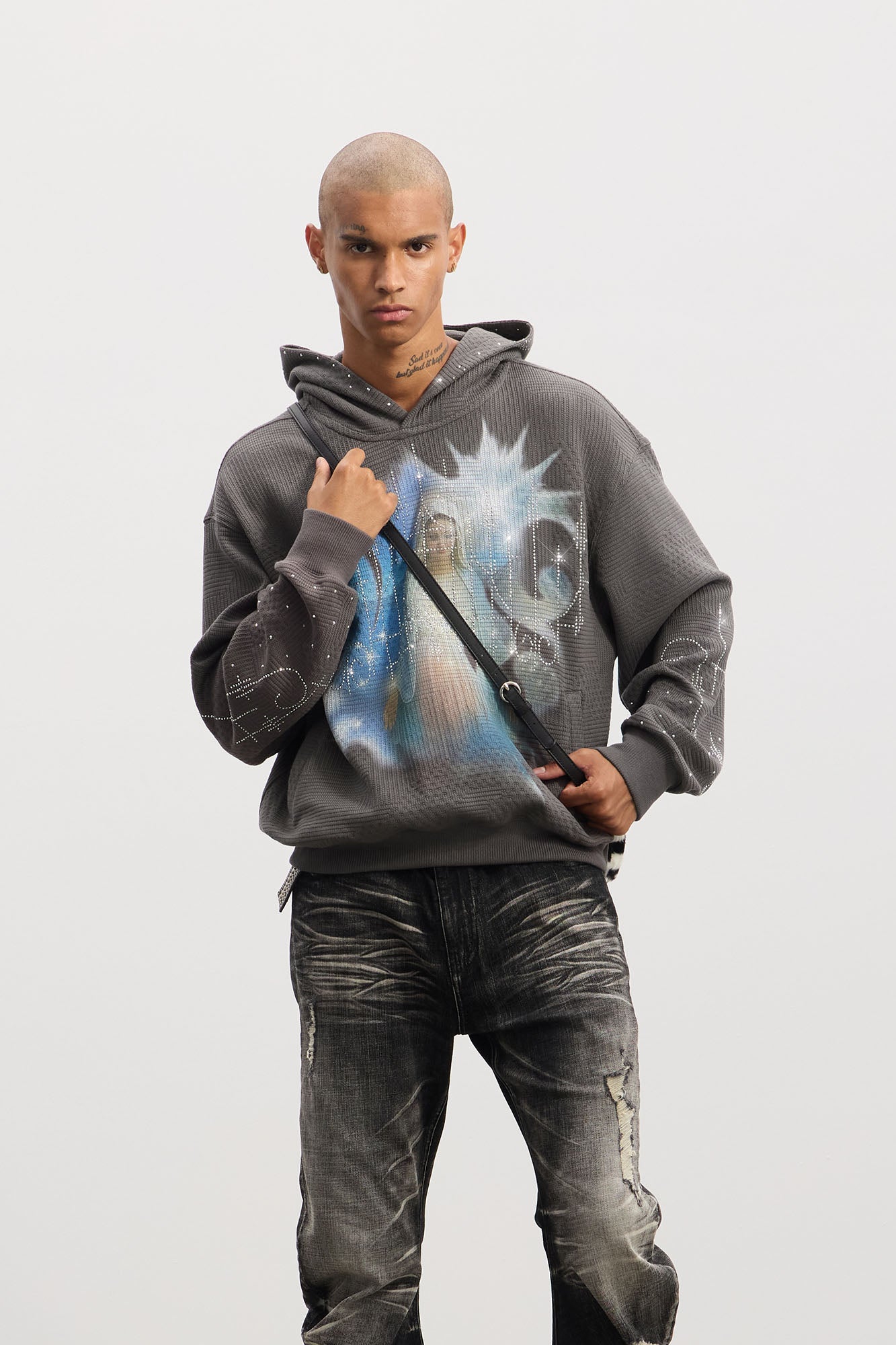 DND4DES Virgin Mary Graphic Rhinestone Hoodie